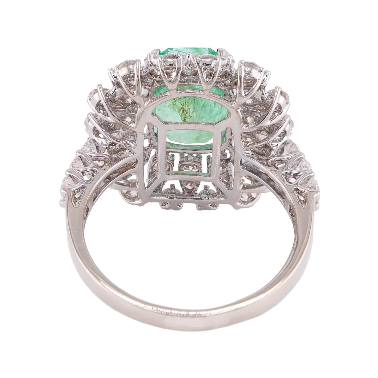 Estate 18k Emerald & Diamond Halo Ring - Image 5