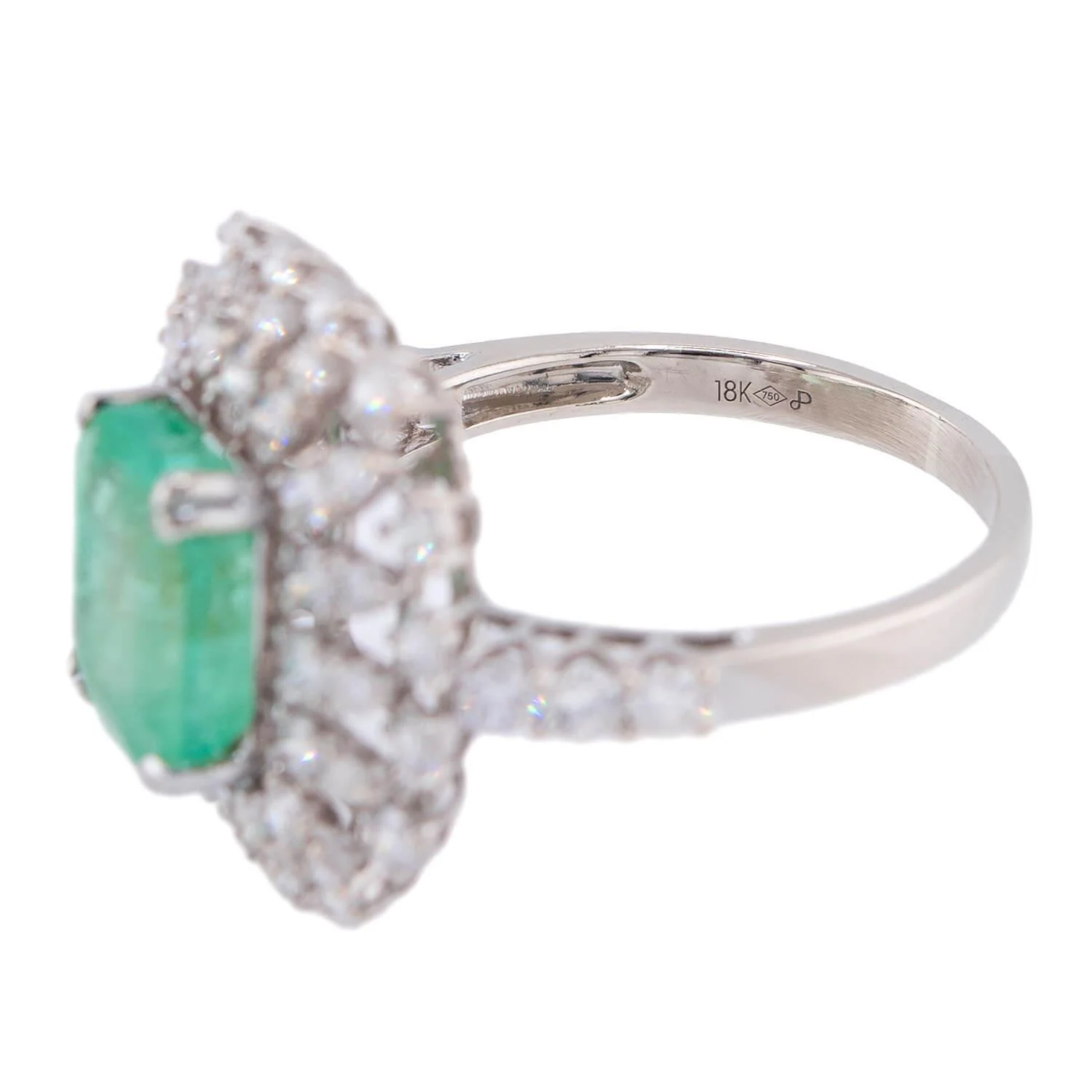 Estate 18k Emerald & Diamond Halo Ring - Image 6