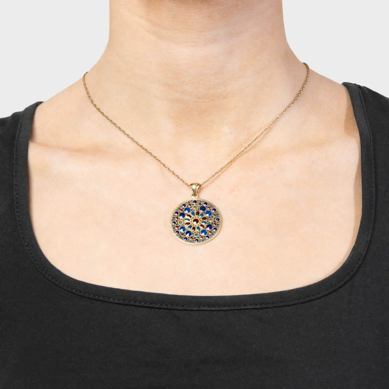 Estate 18k French Plique-à-jour Disc Pendant - Image 4