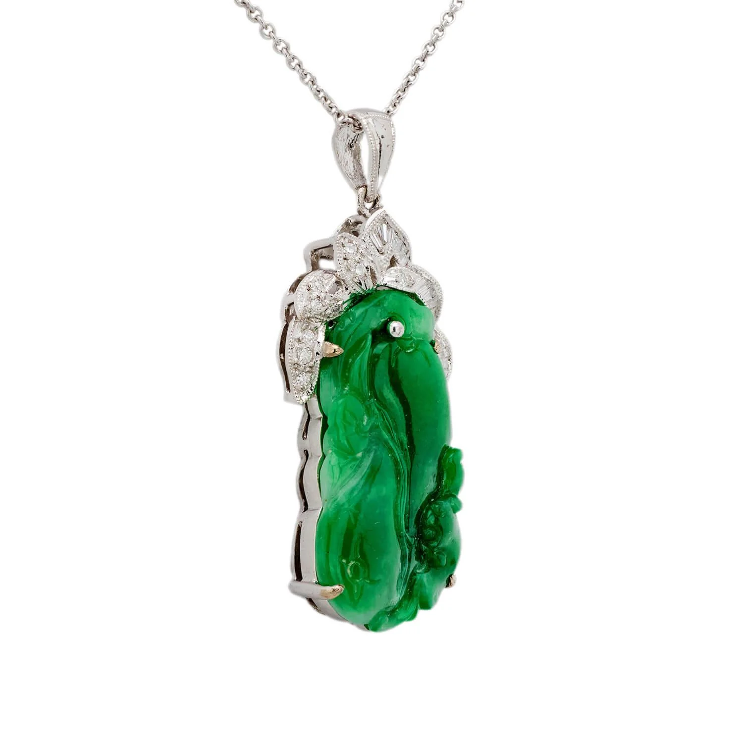Estate 18k Jade and Diamond Pendant Necklace - Image 2