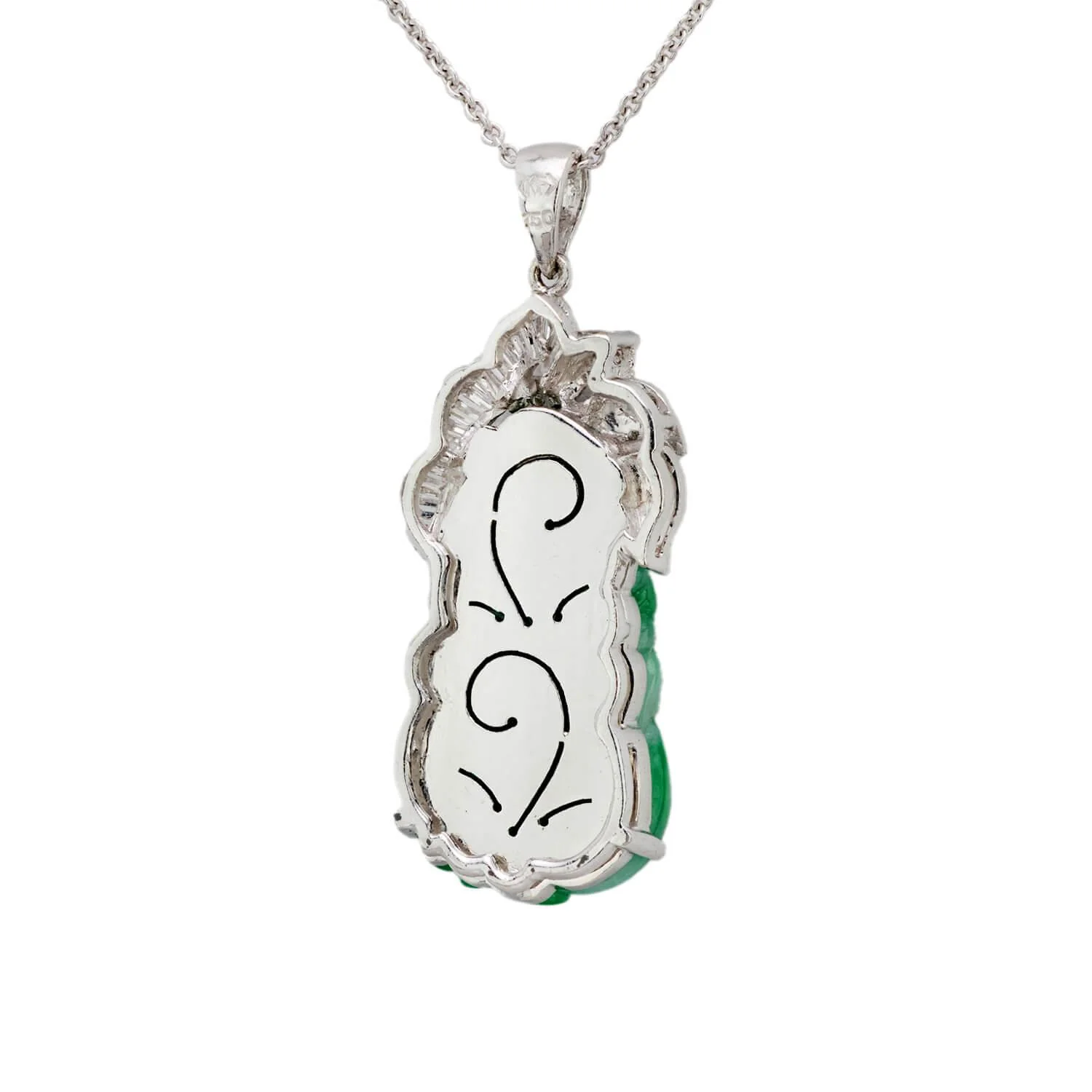 Estate 18k Jade and Diamond Pendant Necklace - Image 3