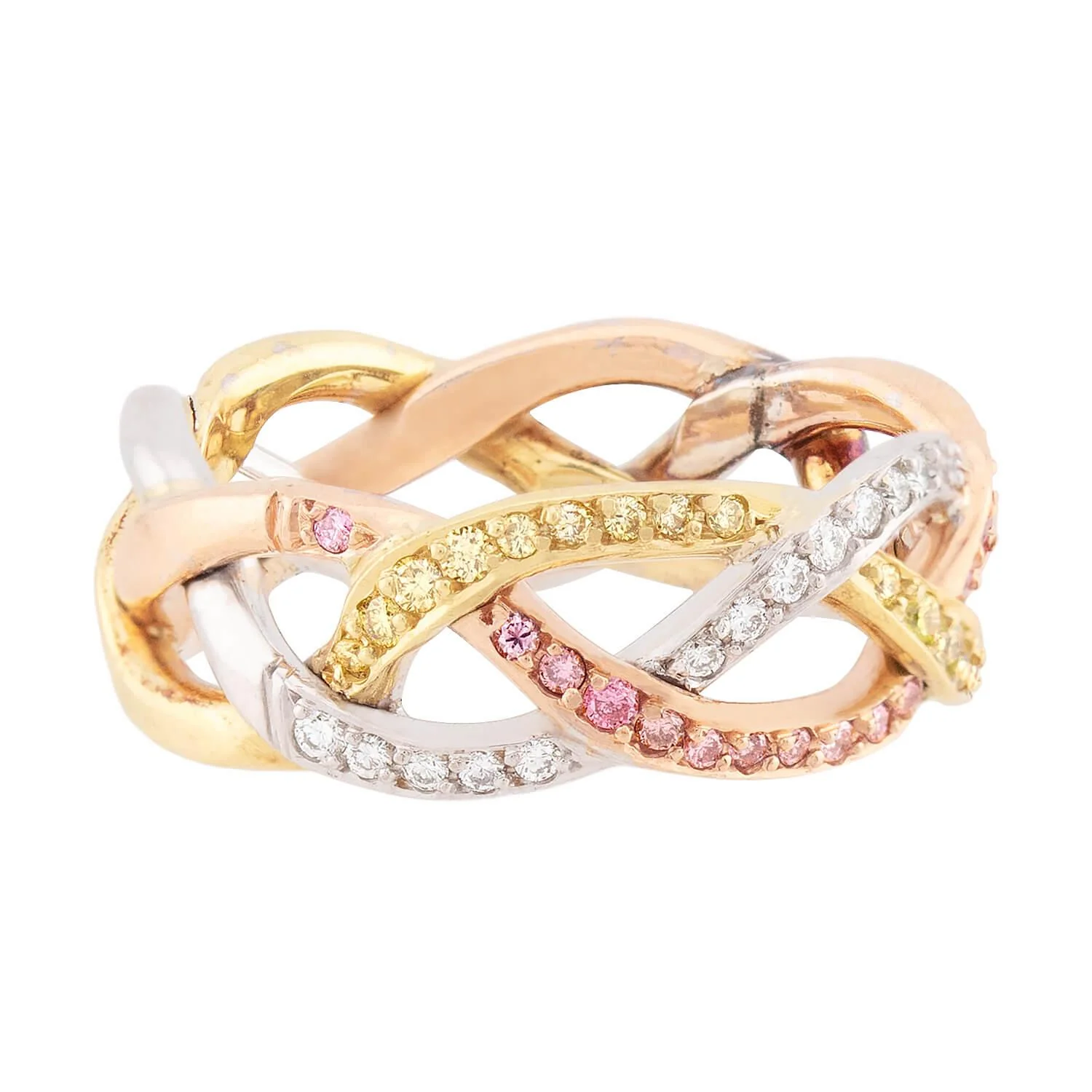 Estate 18k Mixed Metal Diamond Braided Band - Image 2