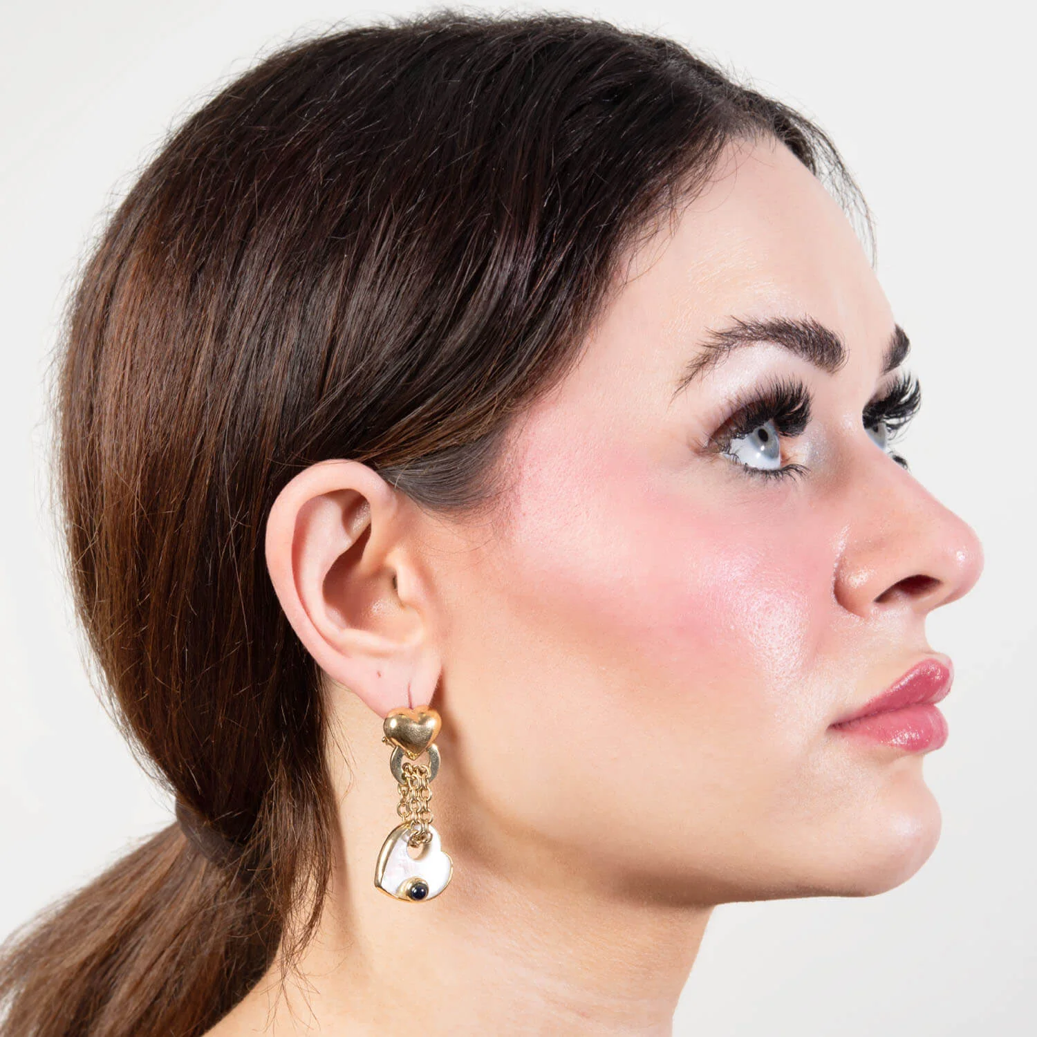 Estate 18k Mother of Pearl and Sapphire Earring and Bracelet Set - Image 5