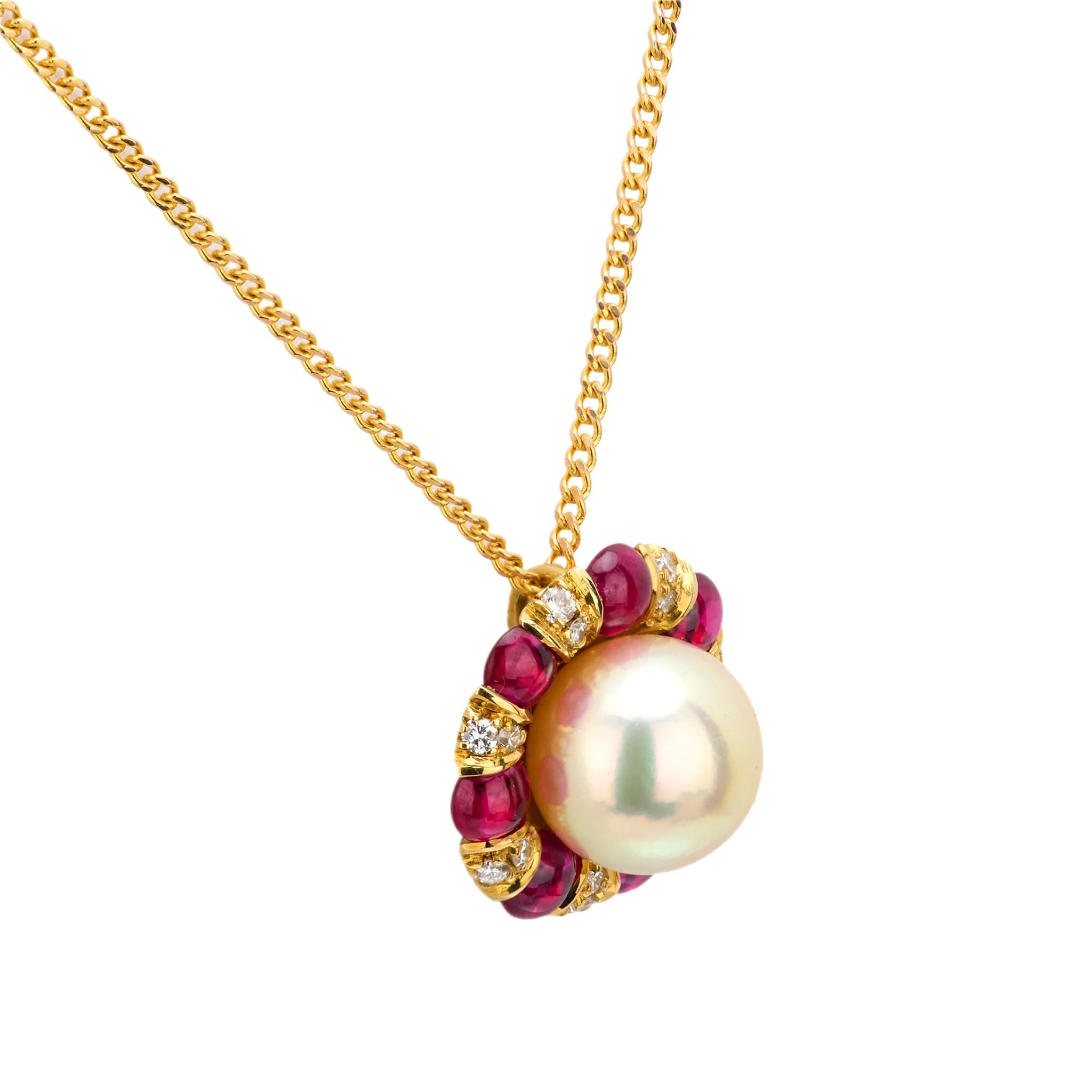 Estate 18k Pearl, Ruby, and Diamond Pendant Necklace - Image 2