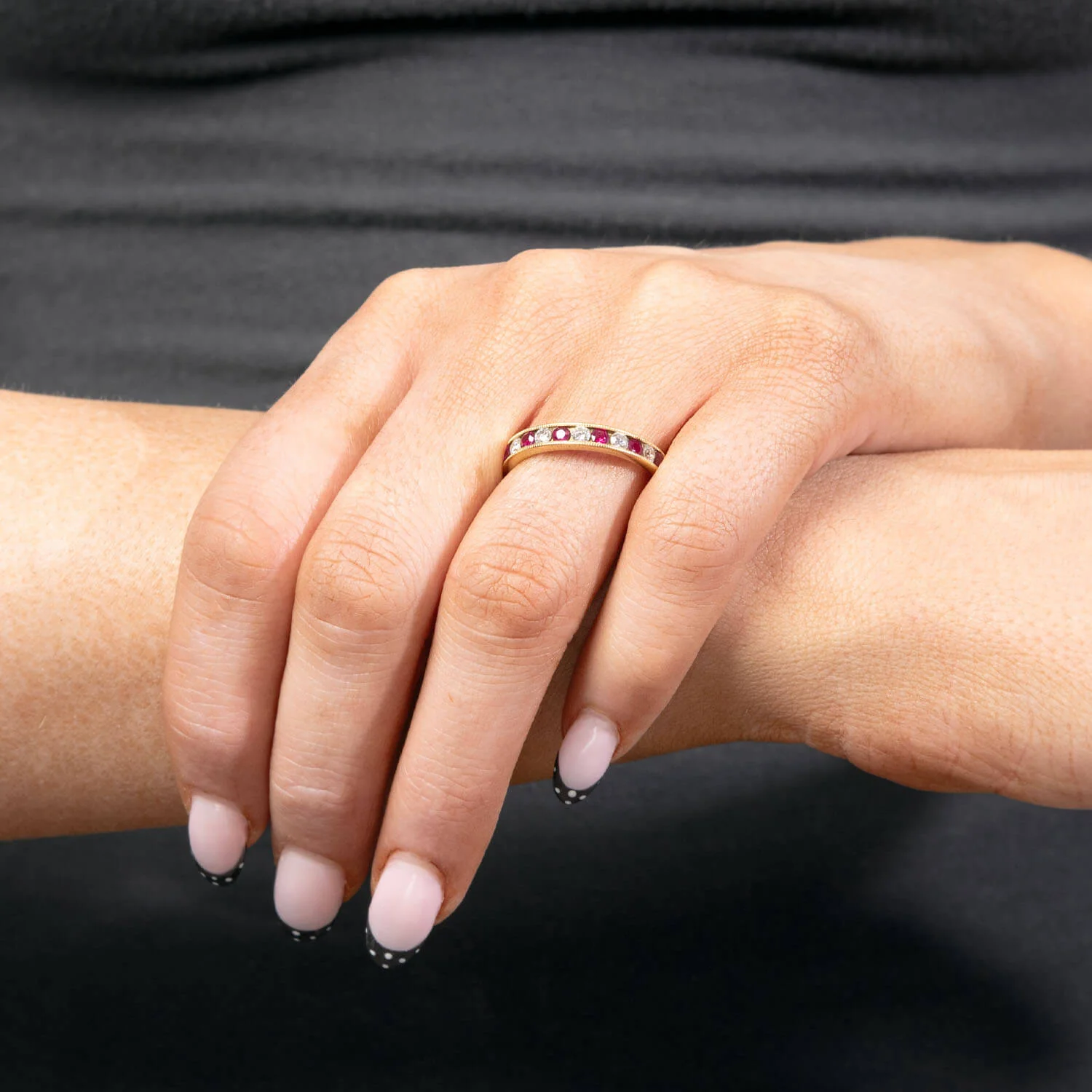 Estate 18k Ruby and Diamond Half Band - Image 5