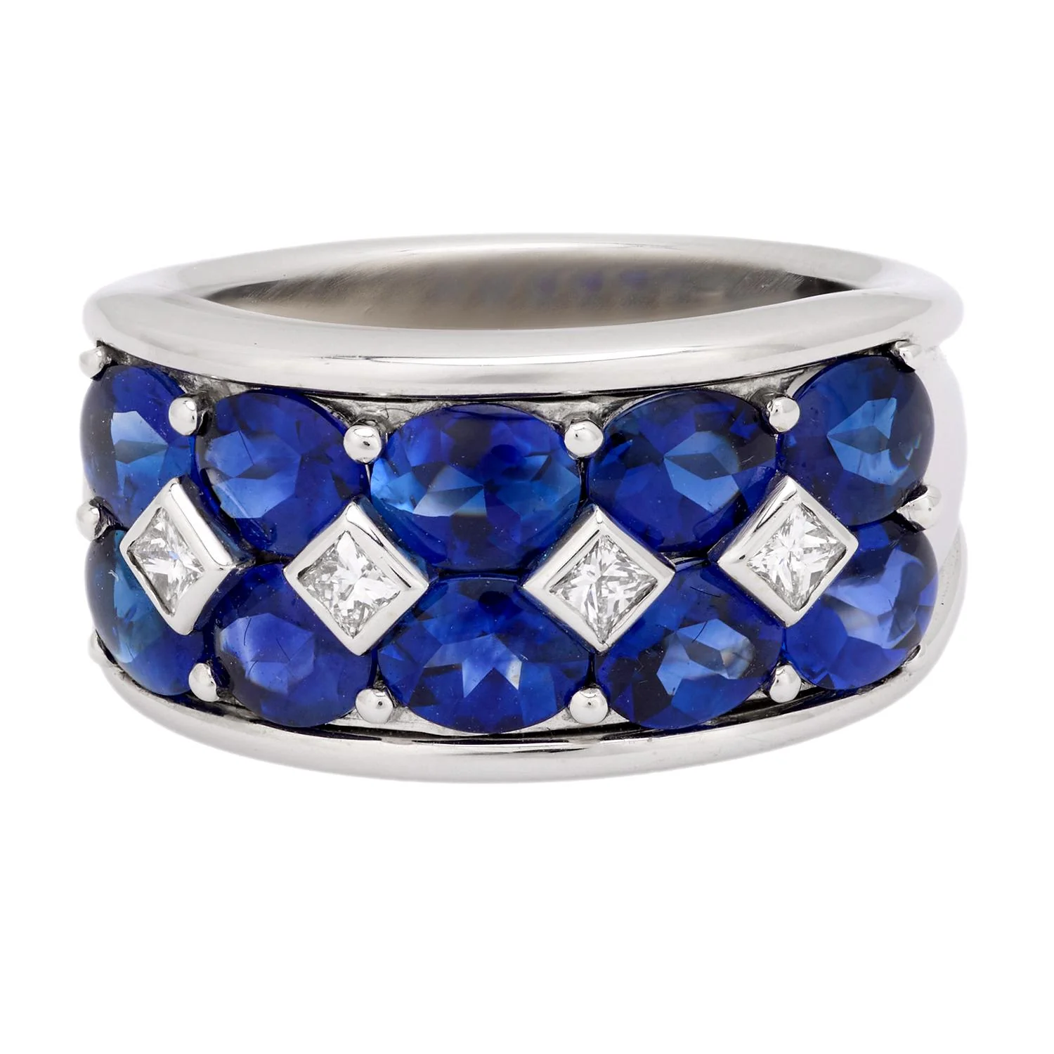 Estate 18k Sapphire and Diamond Half Band - Image 2
