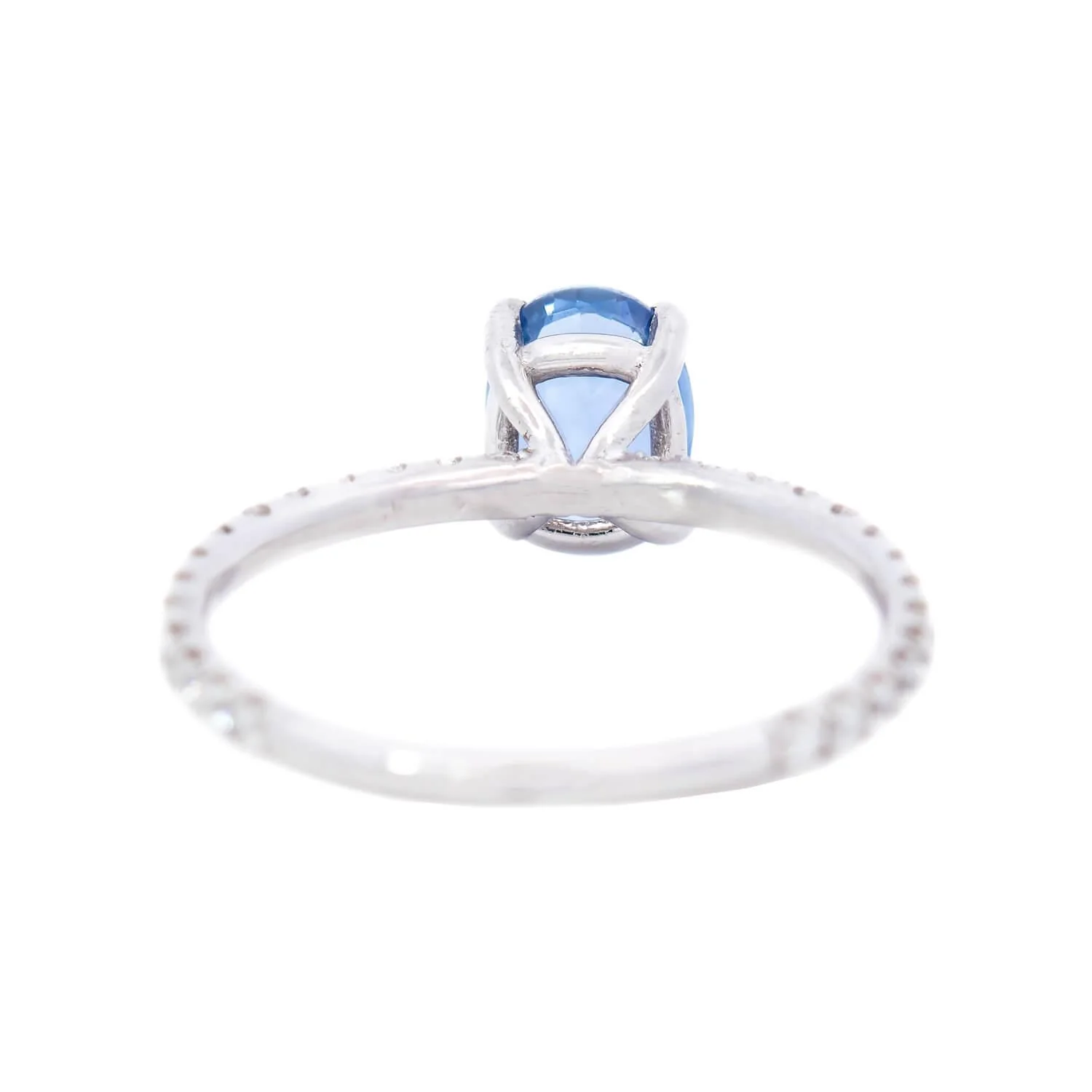 Estate 18k White Gold Sapphire and Diamond Engagement Ring - Image 5
