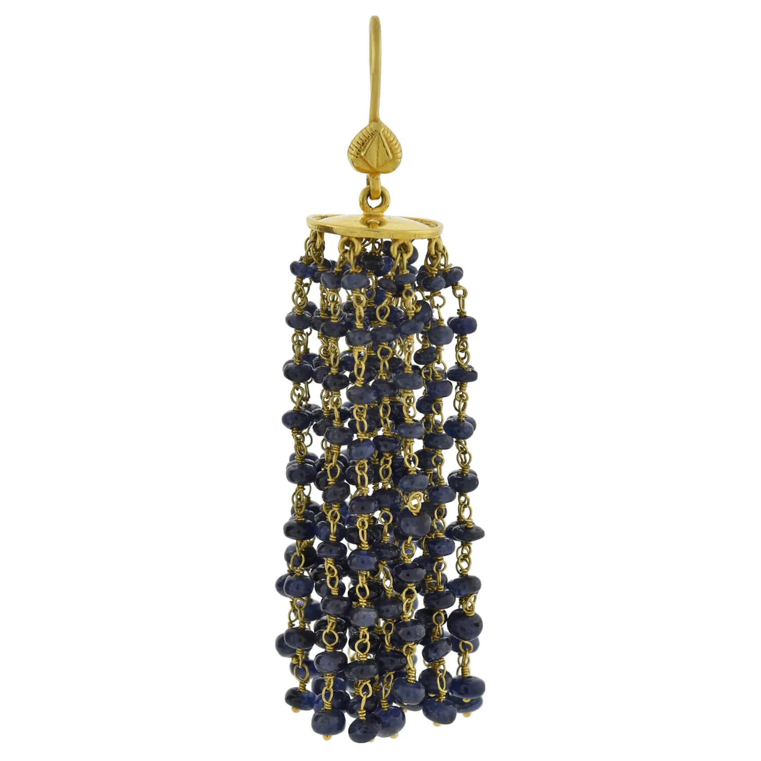 Estate 18kt Beaded Sapphire Tassel Earrings - Image 3
