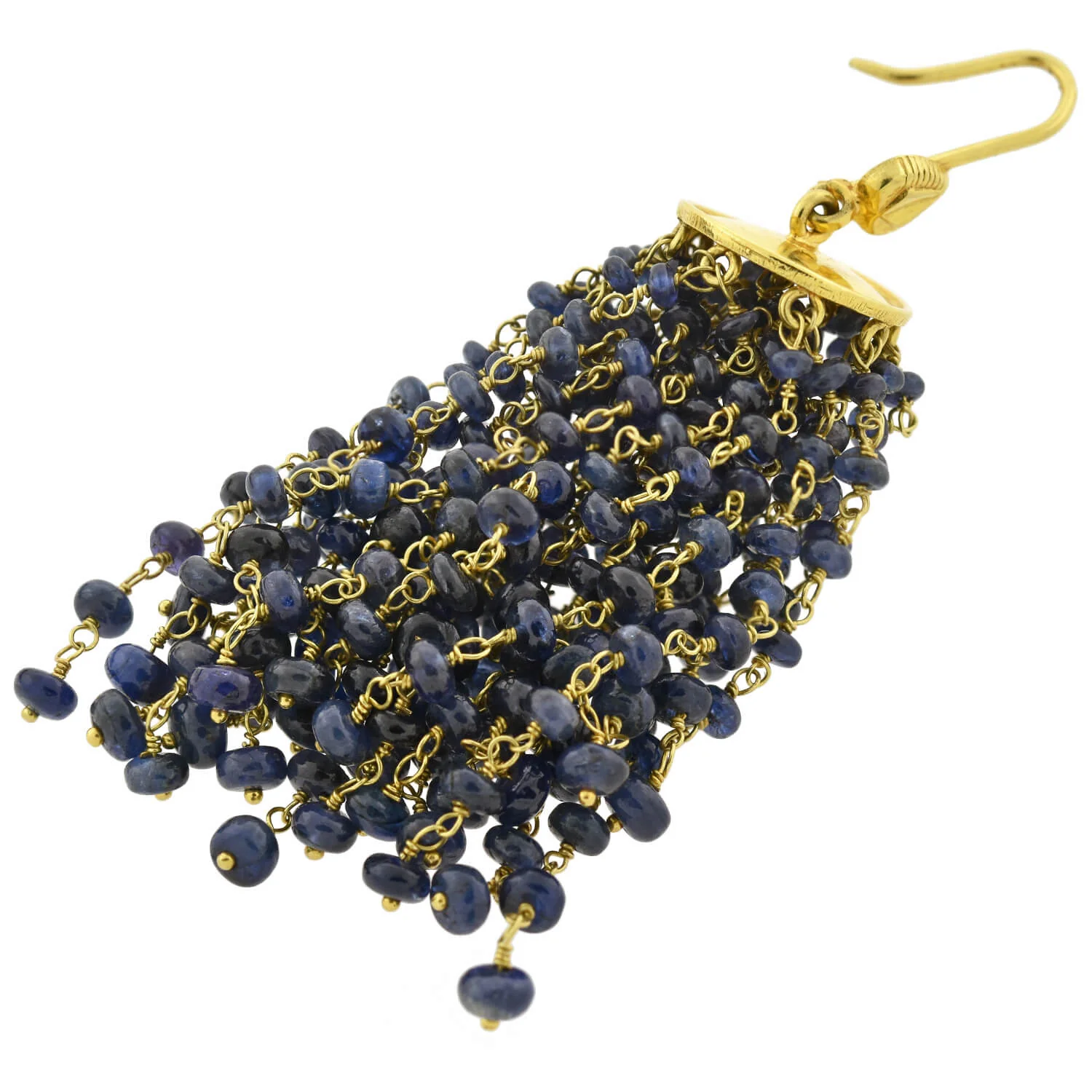 Estate 18kt Beaded Sapphire Tassel Earrings - Image 4