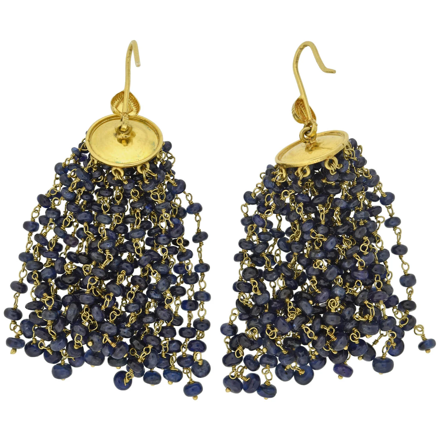 Estate 18kt Beaded Sapphire Tassel Earrings - Image 5