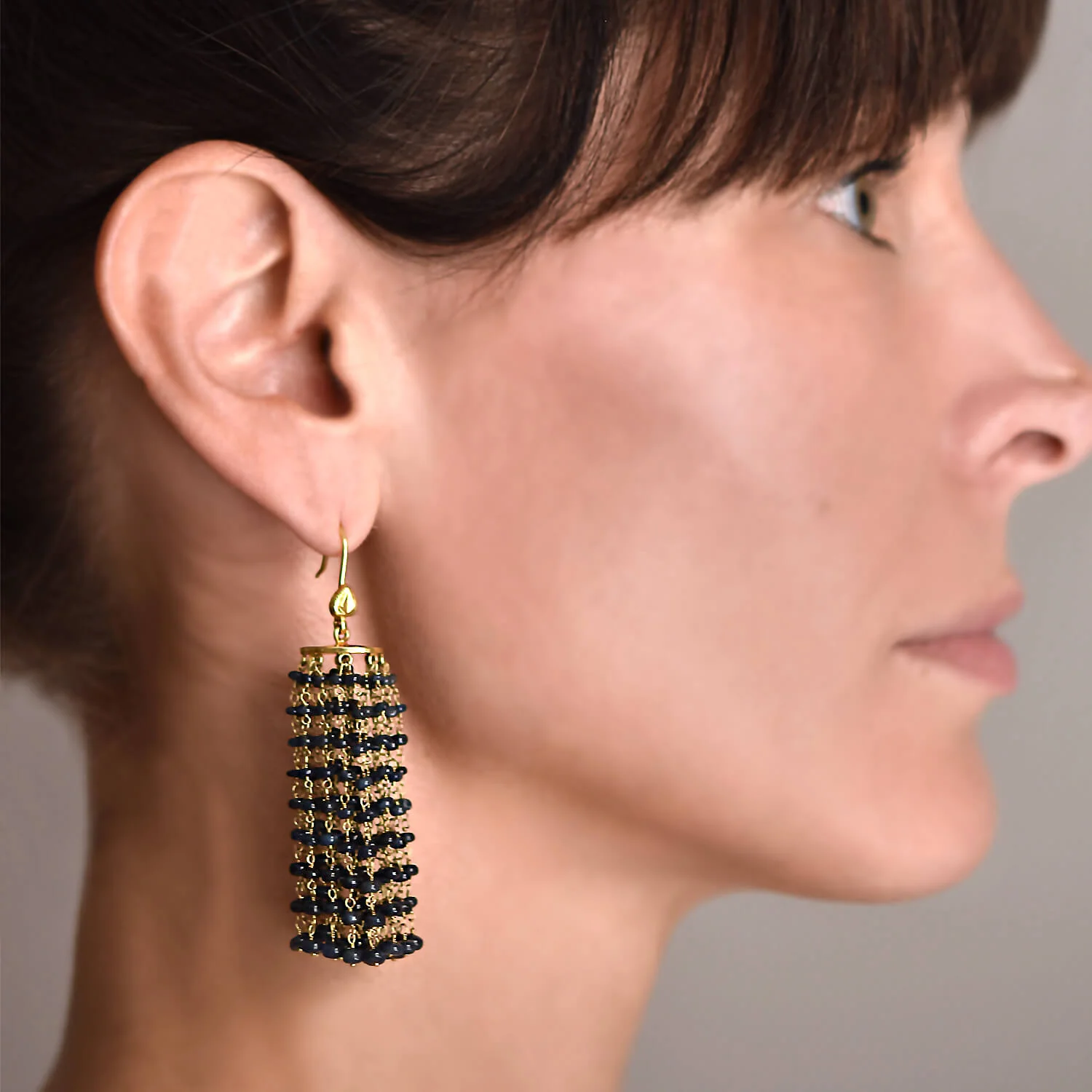 Estate 18kt Beaded Sapphire Tassel Earrings - Image 6