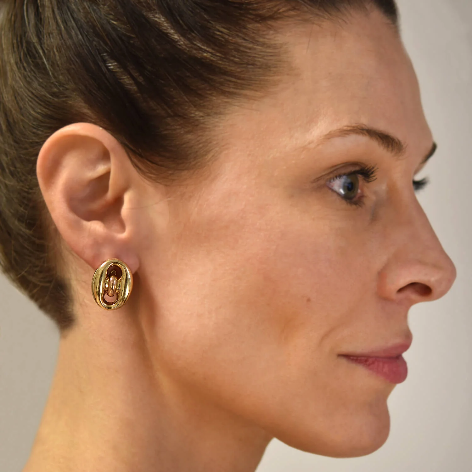 Estate 18kt Two-Tone Anchor Link Omega Post Earrings - Image 7