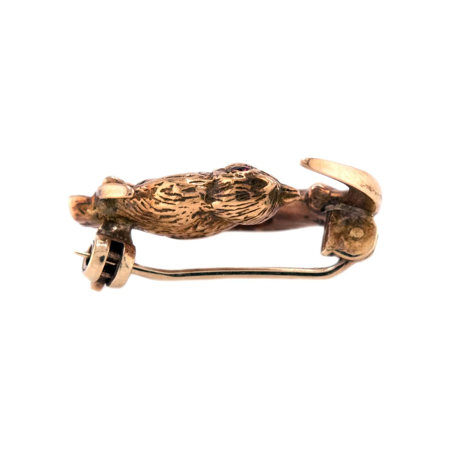 Estate English 9k Garnet & Diamond Owl/Moon-Motif Pin - Image 2