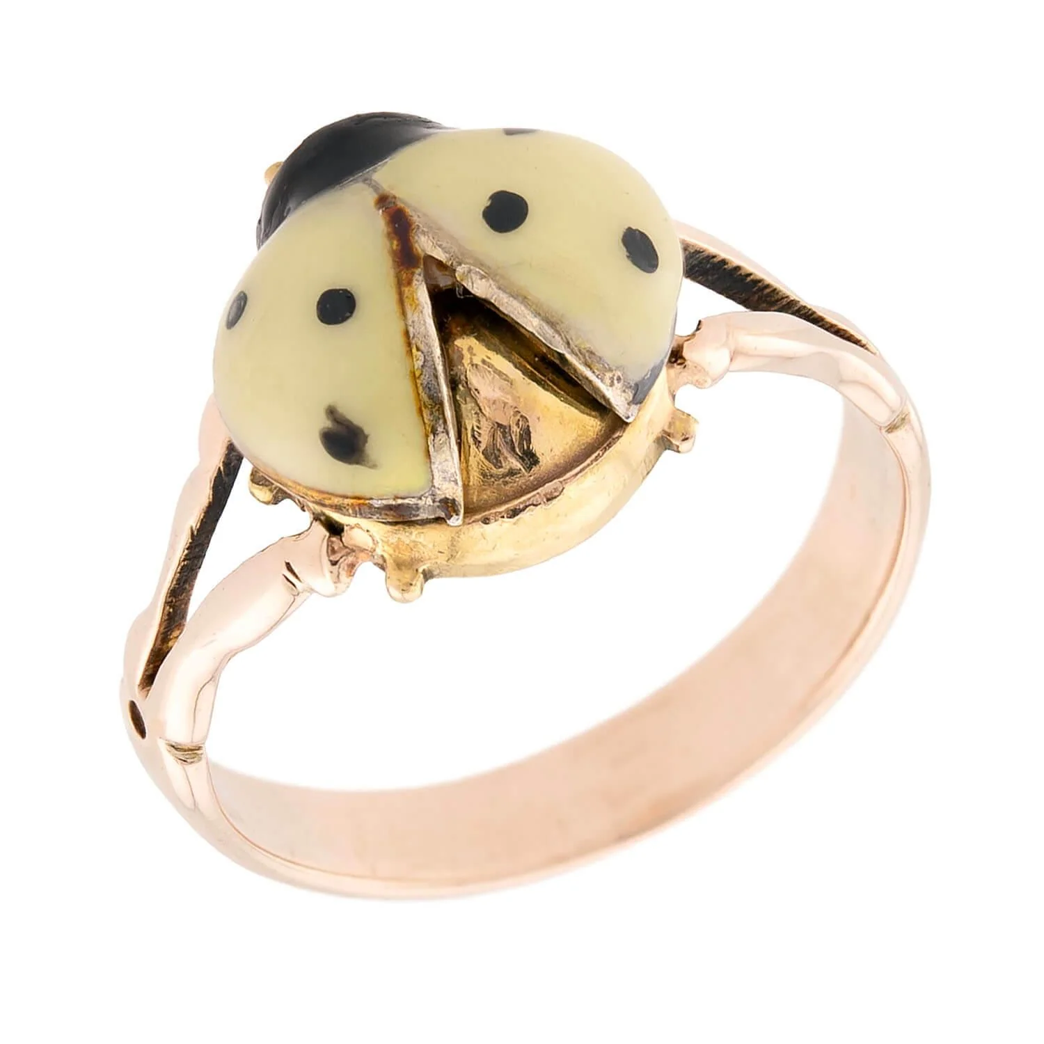 Estate German 14k/10k Enamel Ladybug-Motif Ring - Image 2