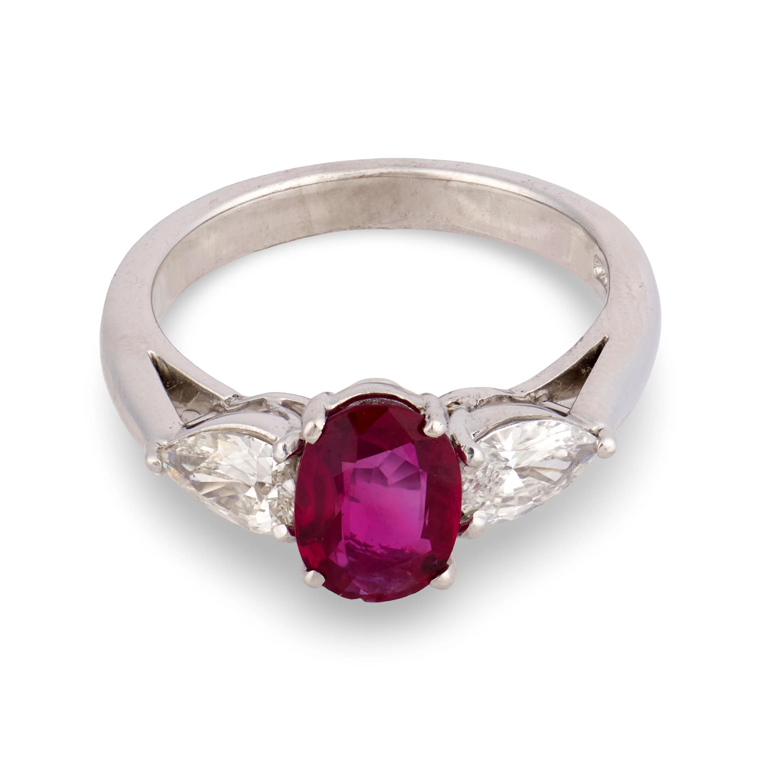 Estate Platinum GIA Ruby & Diamond Three Stone Ring - Image 2