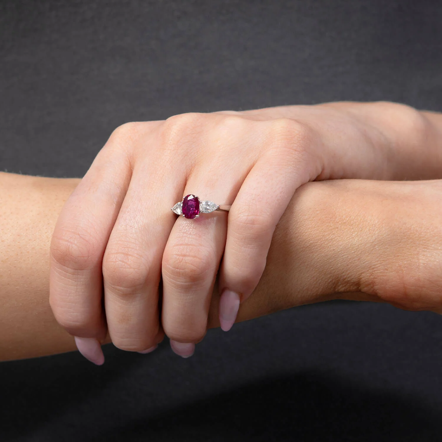 Estate Platinum GIA Ruby & Diamond Three Stone Ring - Image 6