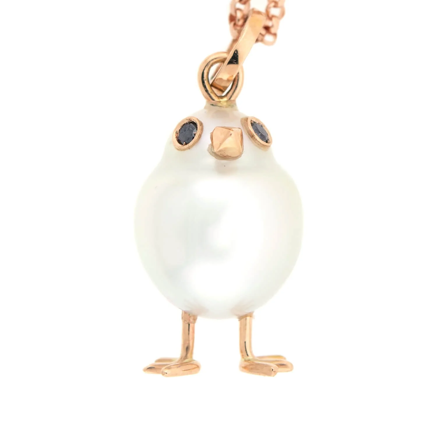 Estate South Sea Pearl Chicken Pendent w/14k Rose Gold Chain - Image 4