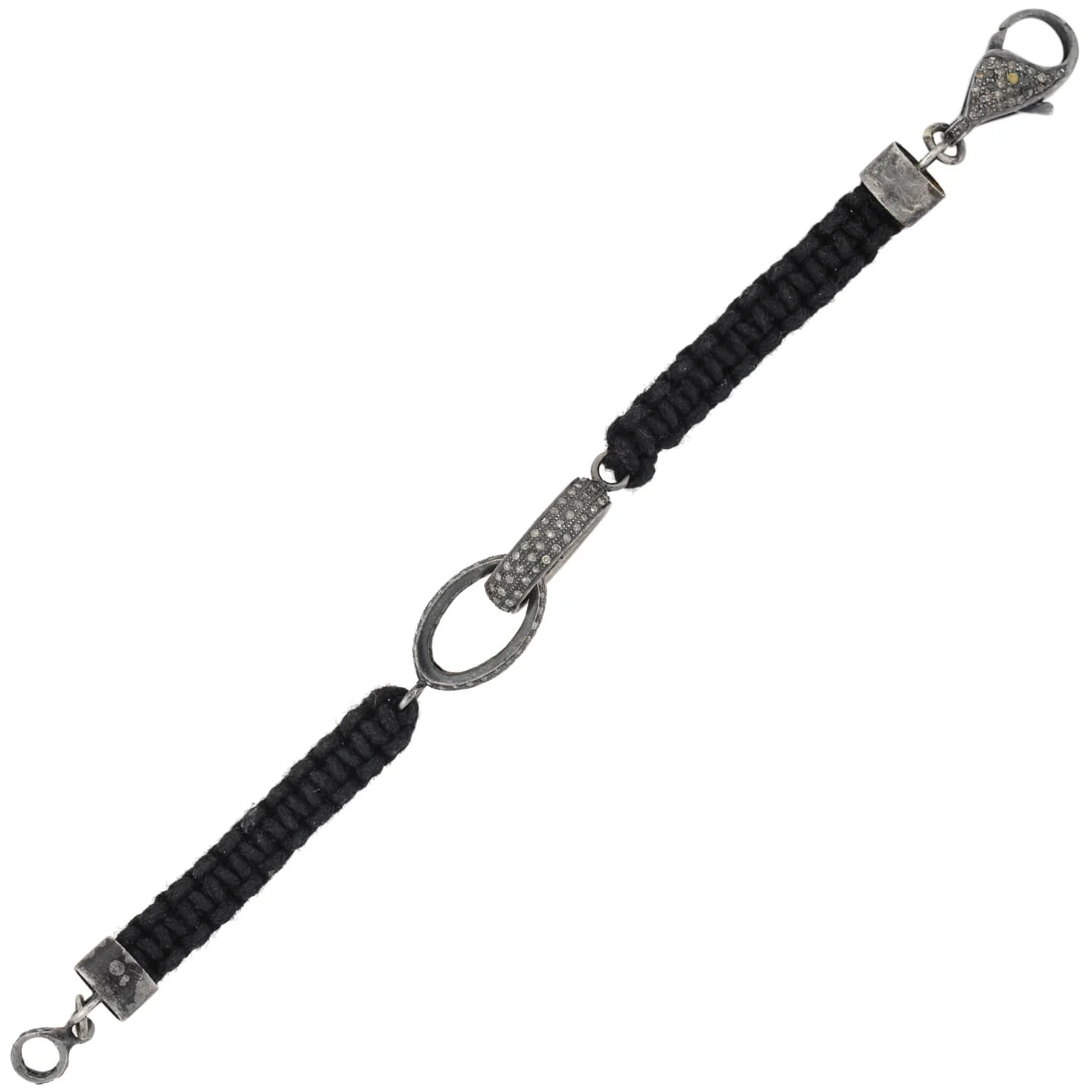 Estate Sterling Diamond Interlocking Link + Macramé Cord Bracelet - Image 6