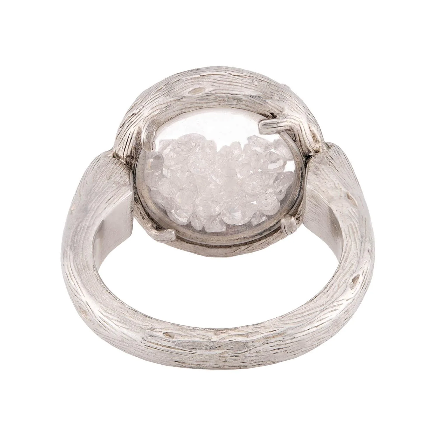 Estate Sterling Silver Diamond and Crystal Happy Ring - Image 5