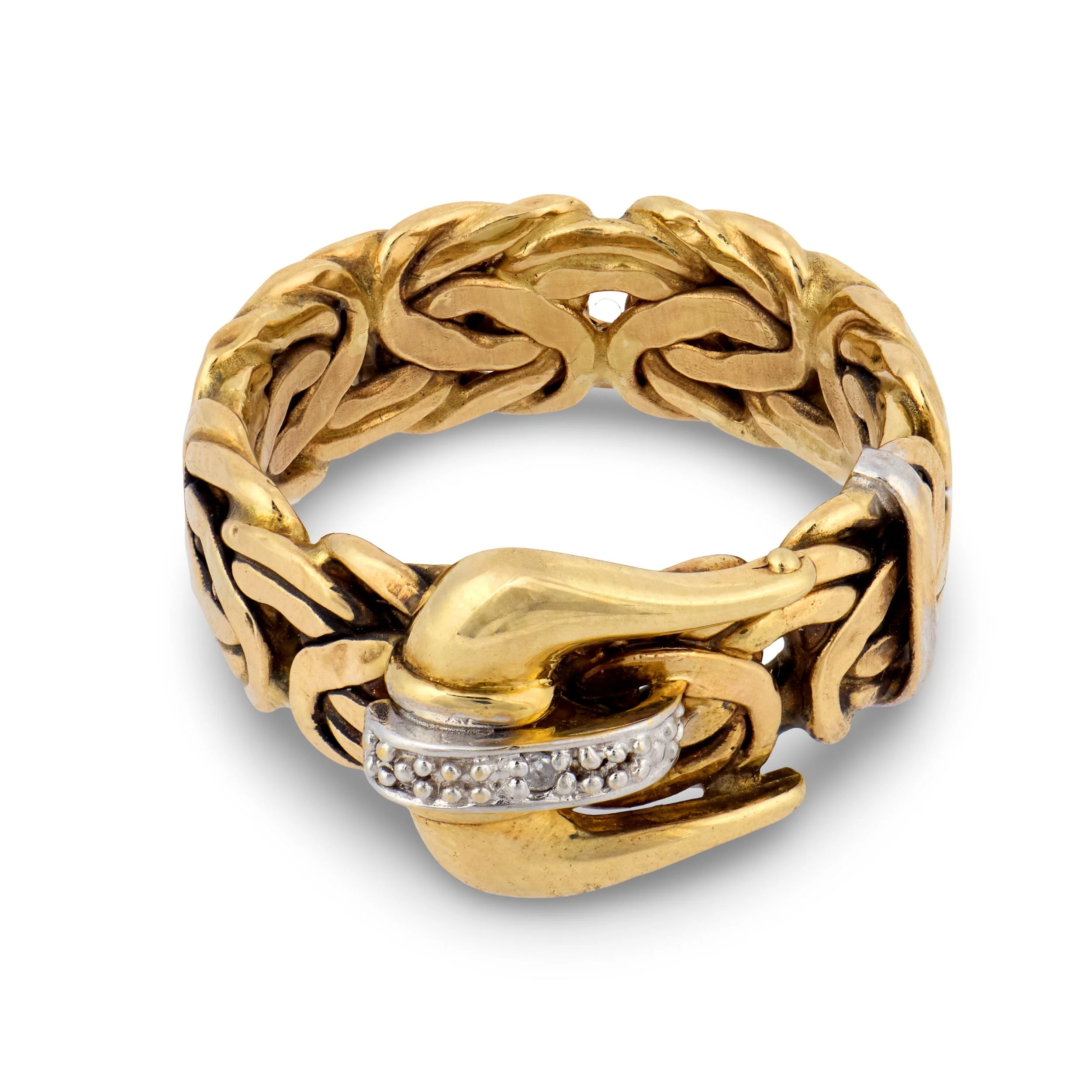 Estate Turkish 14k Diamond Buckle Ring - Image 2