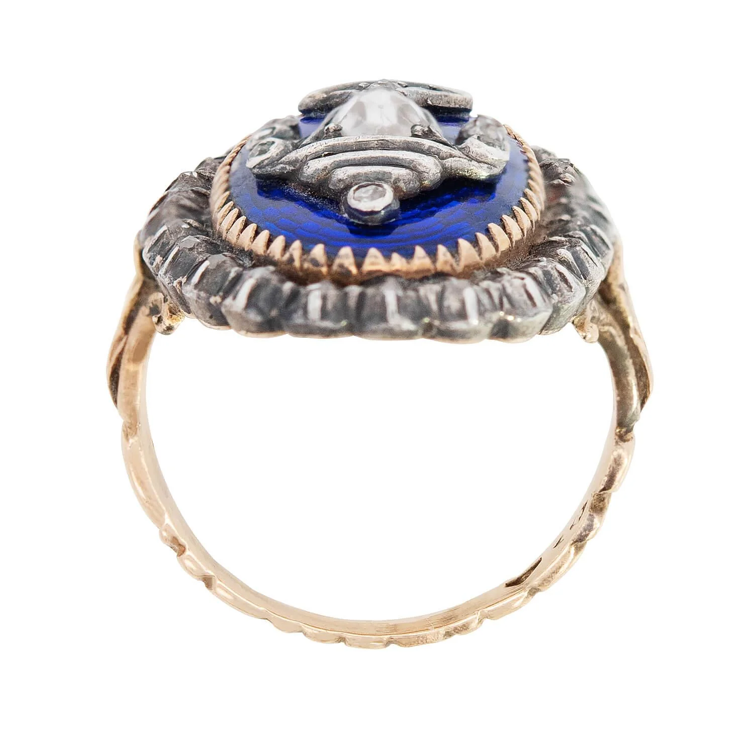 Georgian 14k and Sterling Silver Diamond and Enamel Urn Ring - Image 4