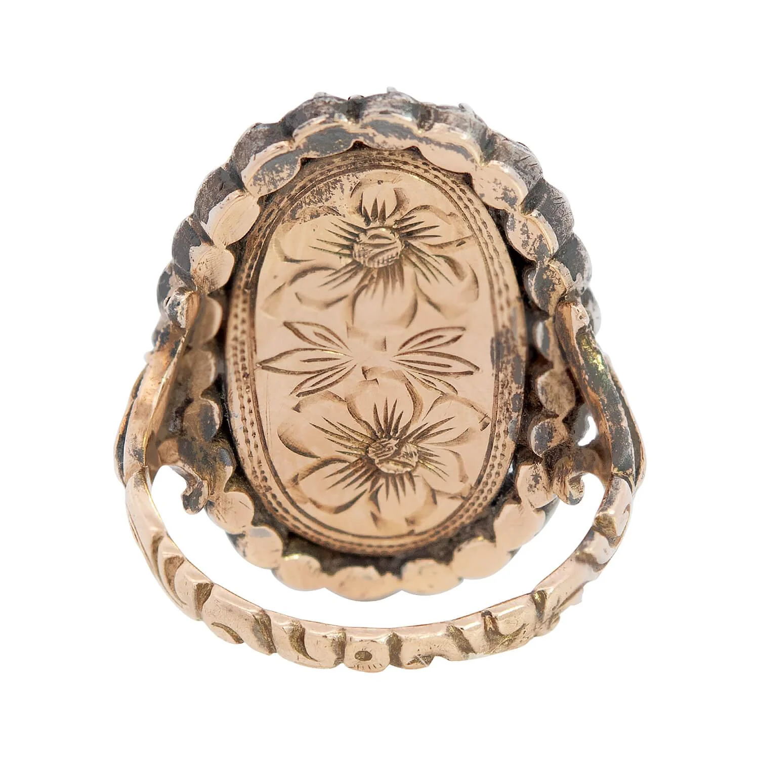Georgian 14k and Sterling Silver Diamond and Enamel Urn Ring - Image 5