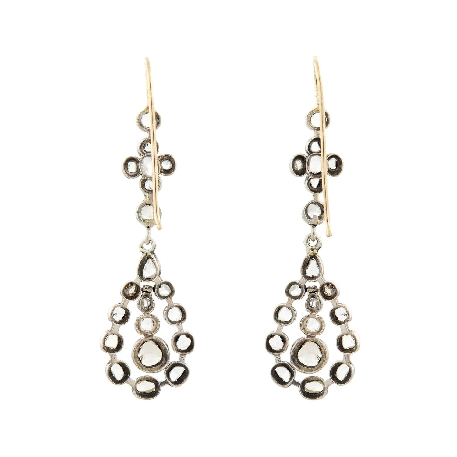 Georgian 14k Sterling Rose Cut Diamond Teardrop Earrings 1.65ctw - Image 3