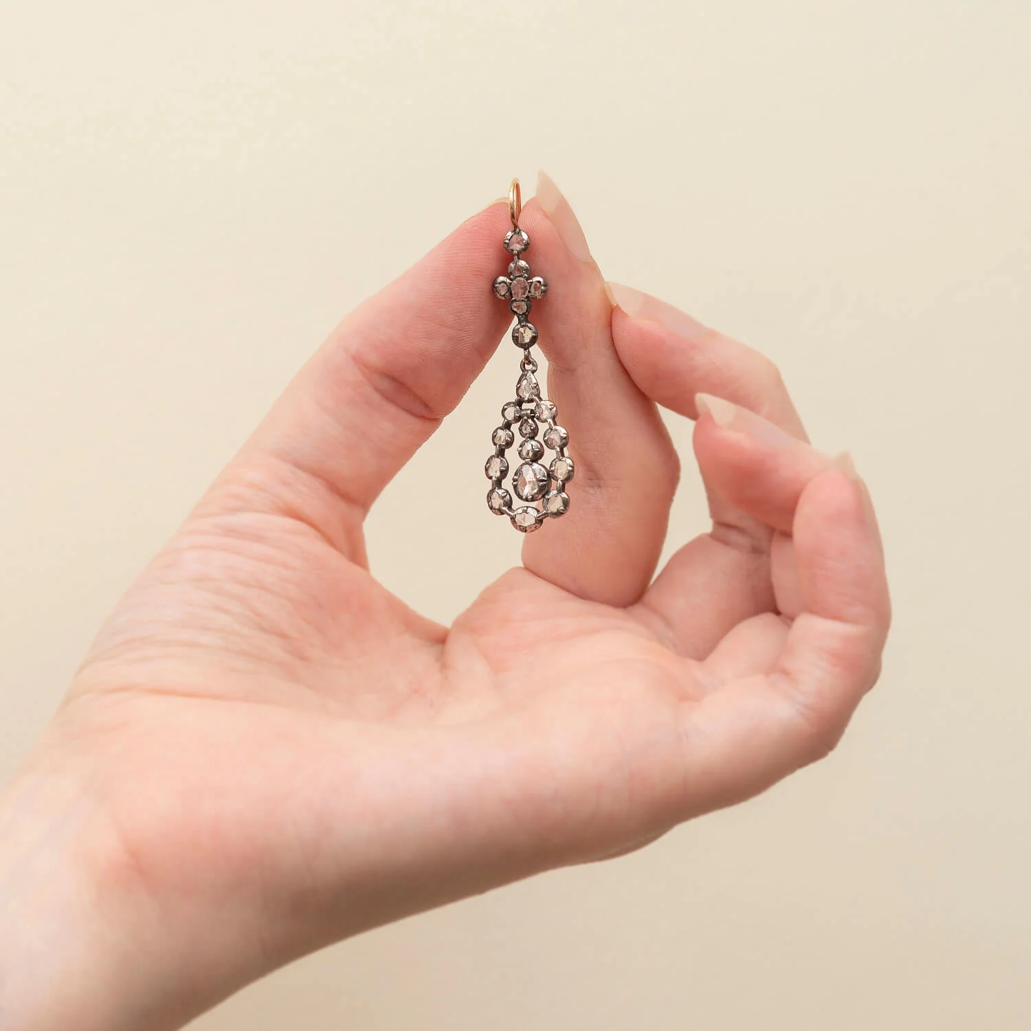 Georgian 14k Sterling Rose Cut Diamond Teardrop Earrings 1.65ctw - Image 4