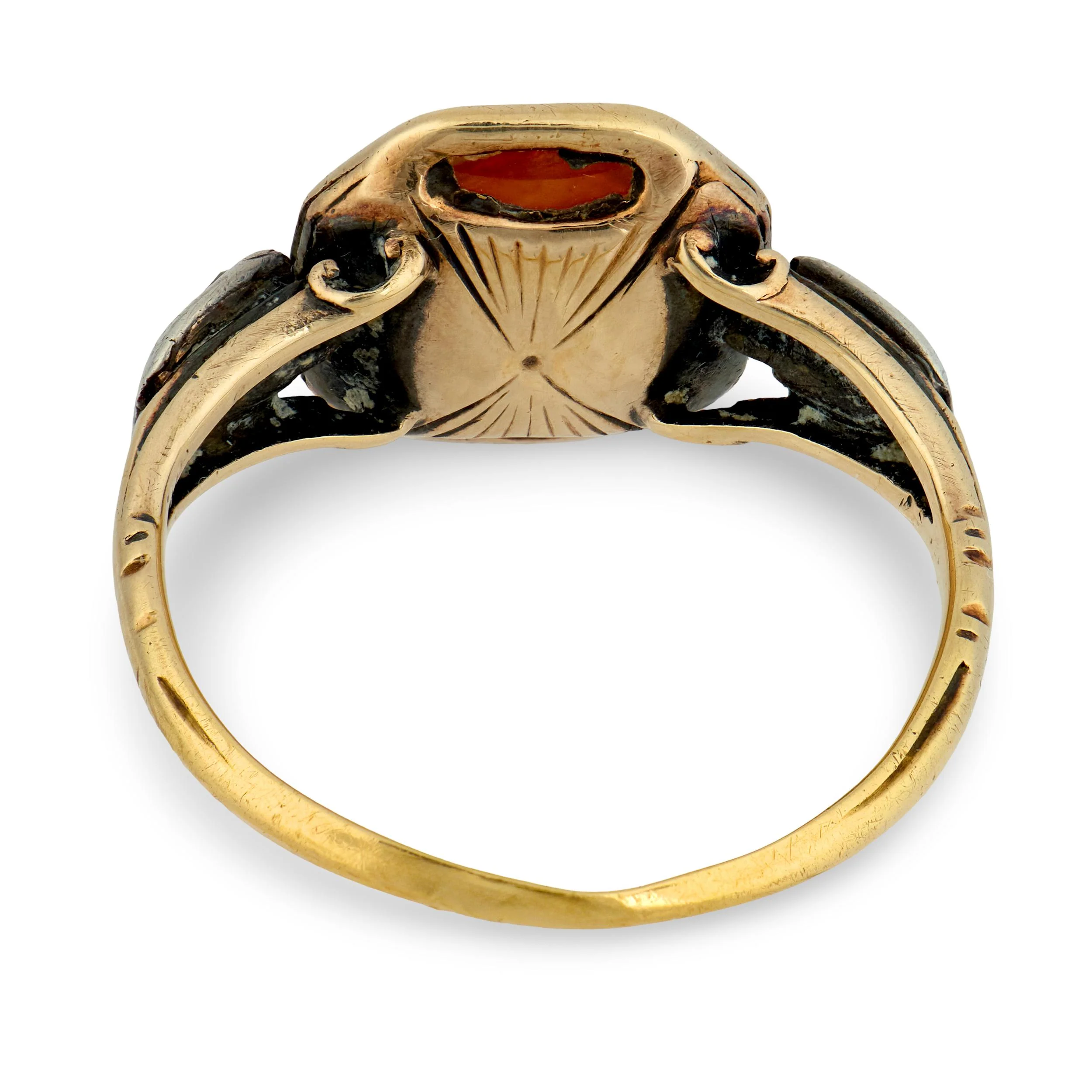 Georgian 14k/Sterling Silver Carnelian & Diamond Signet Ring - Image 5
