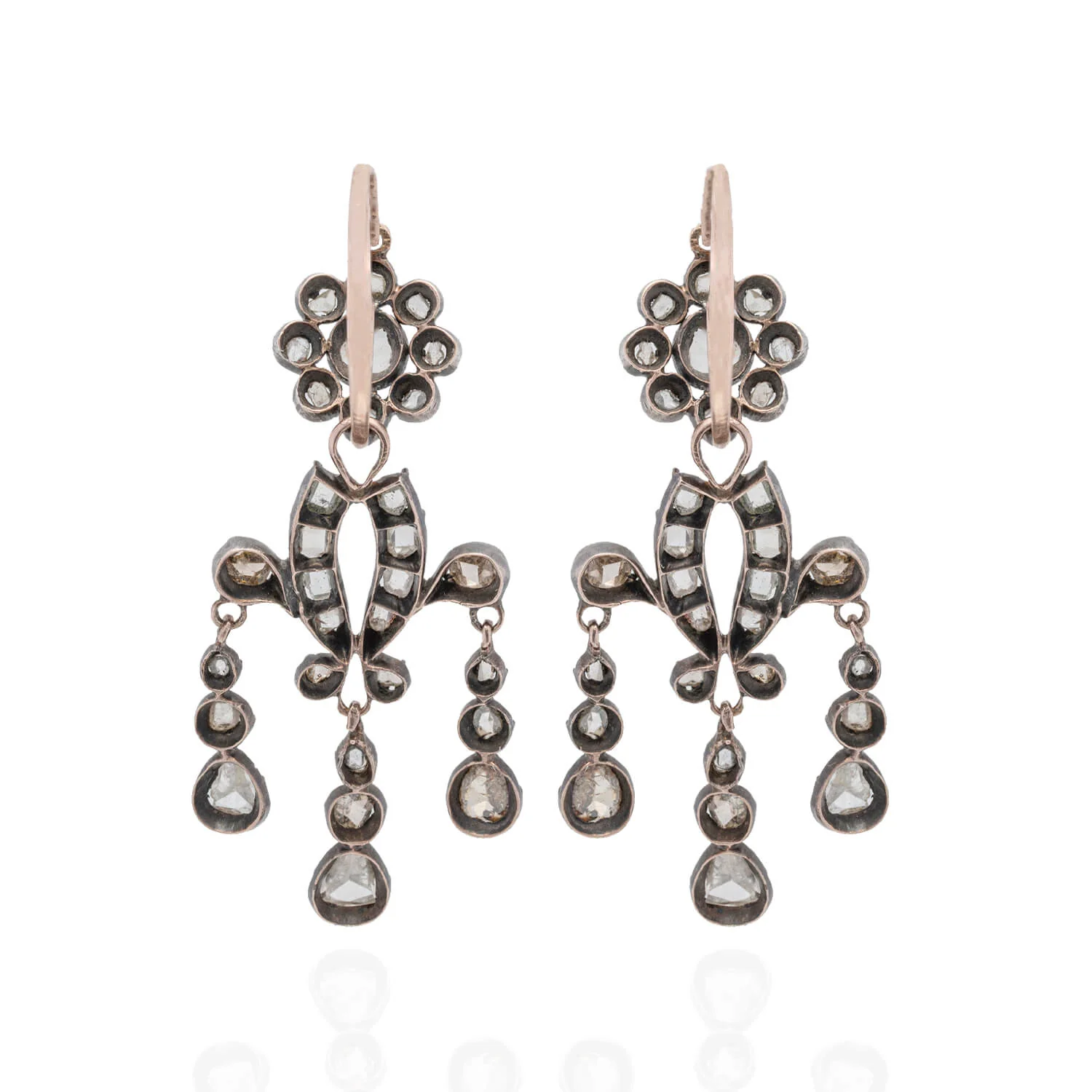 Georgian 15kt/Sterling + Rose Cut Diamond Day-to-Night Earrings 2.5ctw - Image 4