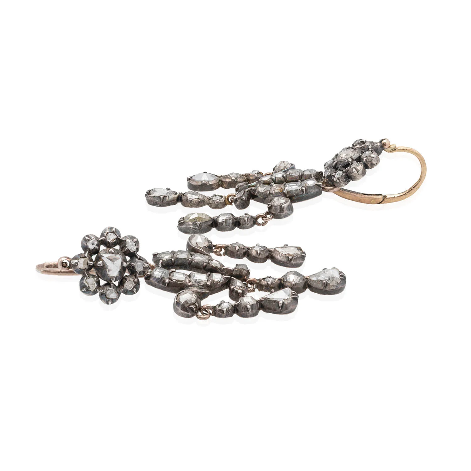 Georgian 15kt/Sterling + Rose Cut Diamond Day-to-Night Earrings 2.5ctw - Image 5