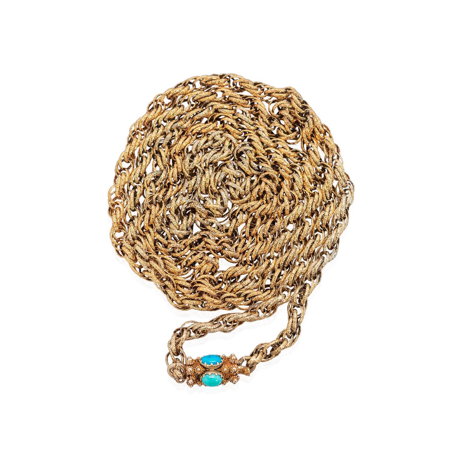 Georgian 15kt Twisted Rope Chain with Etruscan Turquoise Clasp - Image 4