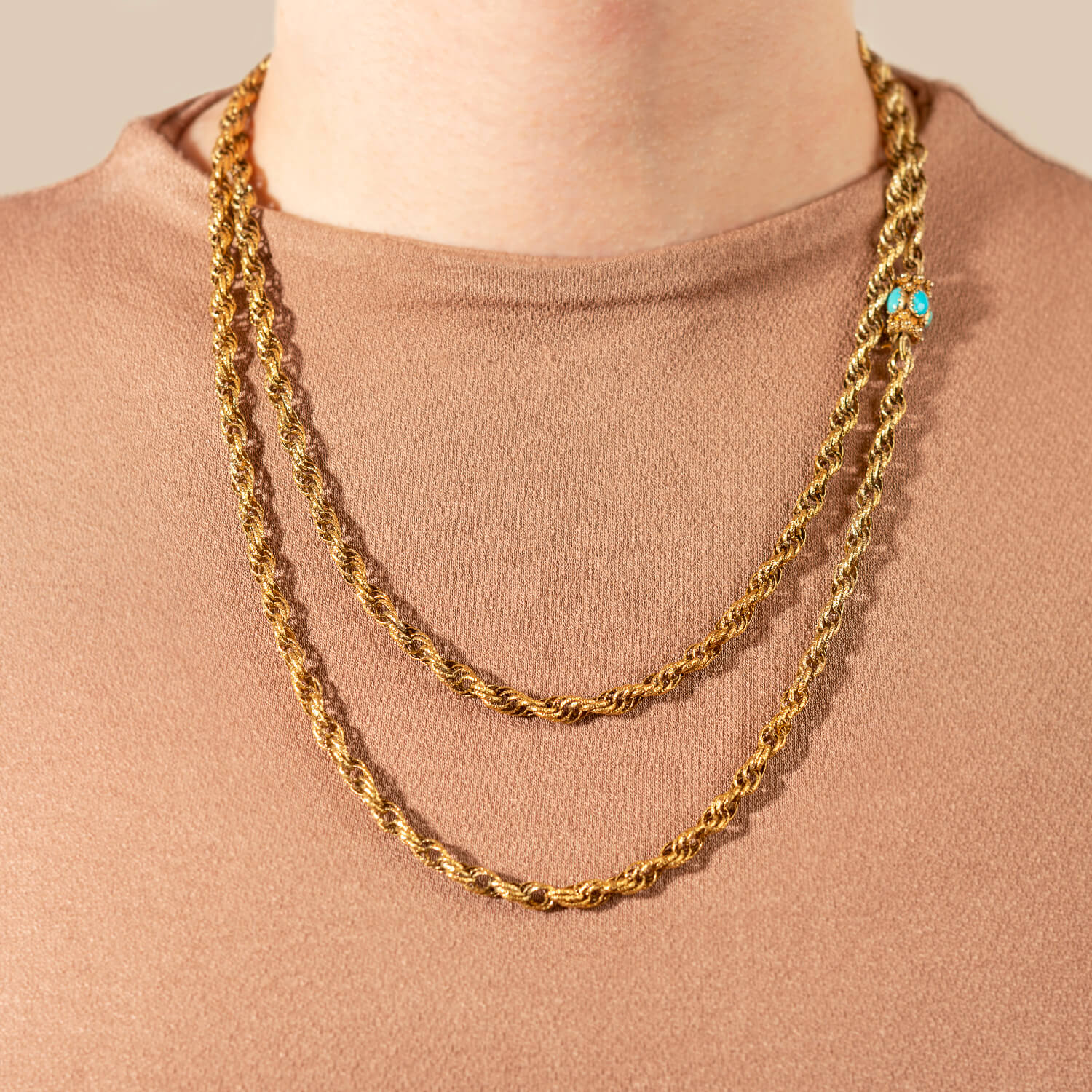 Georgian 15kt Twisted Rope Chain with Etruscan Turquoise Clasp - Image 6
