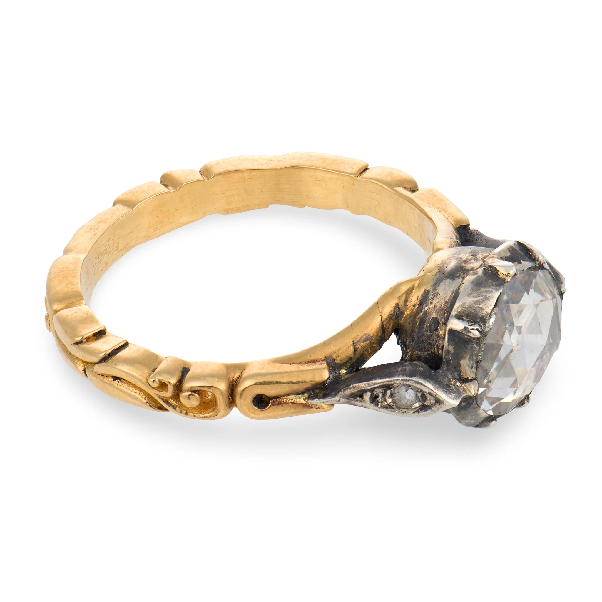 Georgian 18k/Sterling Silver Diamond Engagement Ring .85ct - Image 3