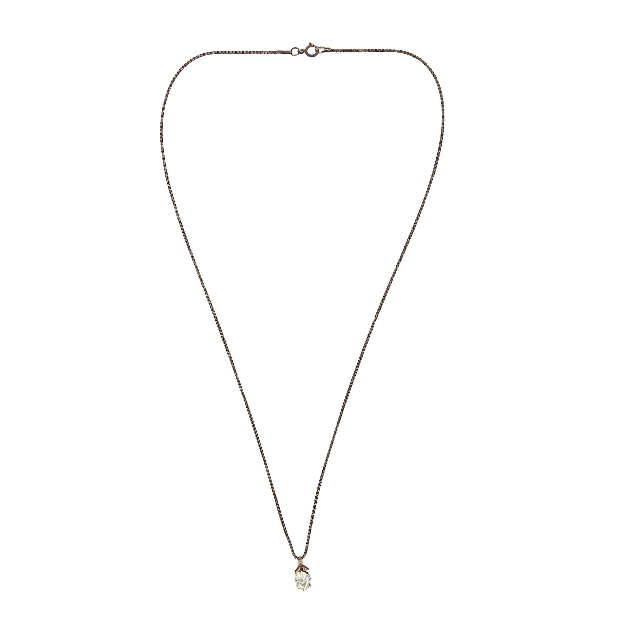 Georgian 18k/Sterling Silver Diamond Pendant Necklace - Image 2