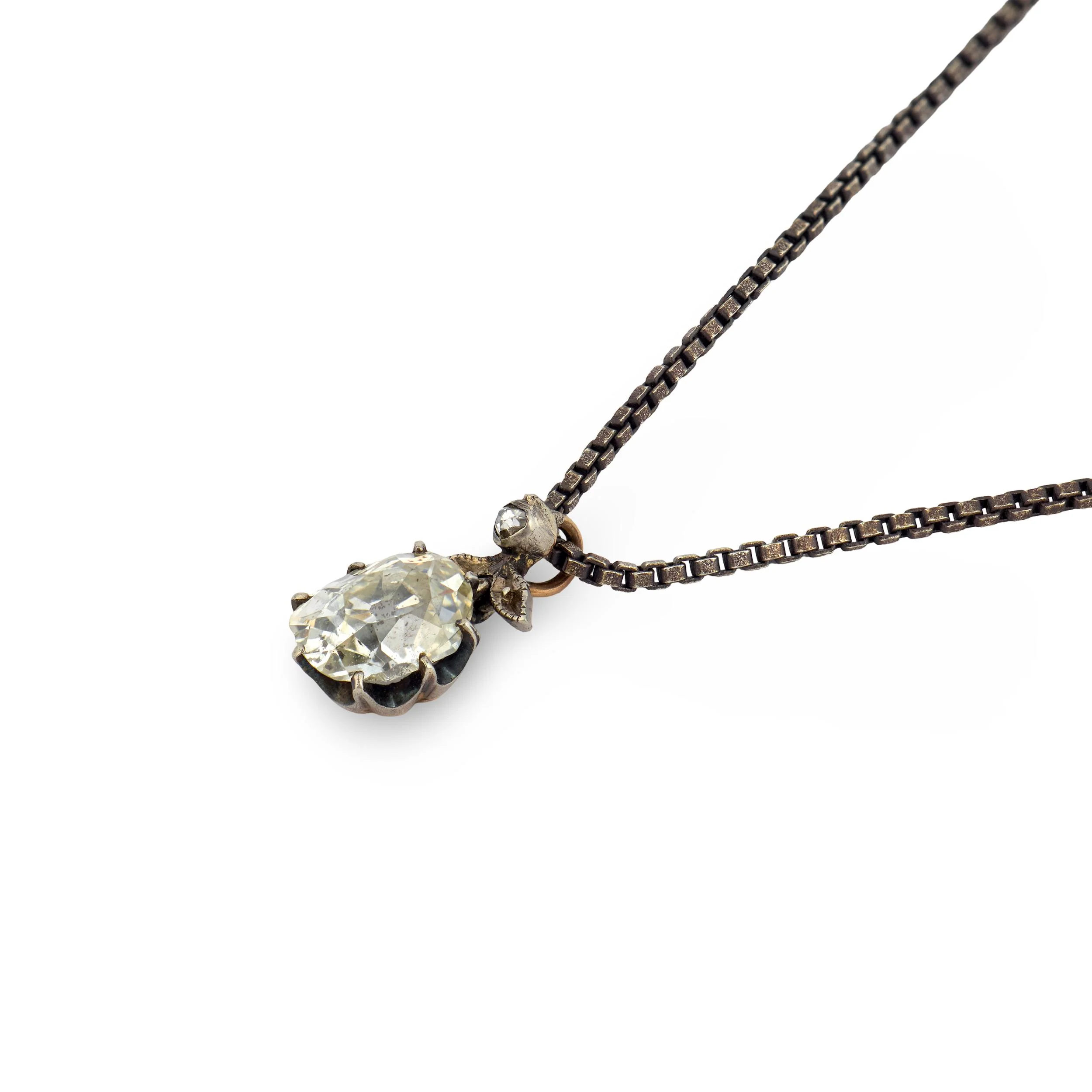 Georgian 18k/Sterling Silver Diamond Pendant Necklace - Image 3