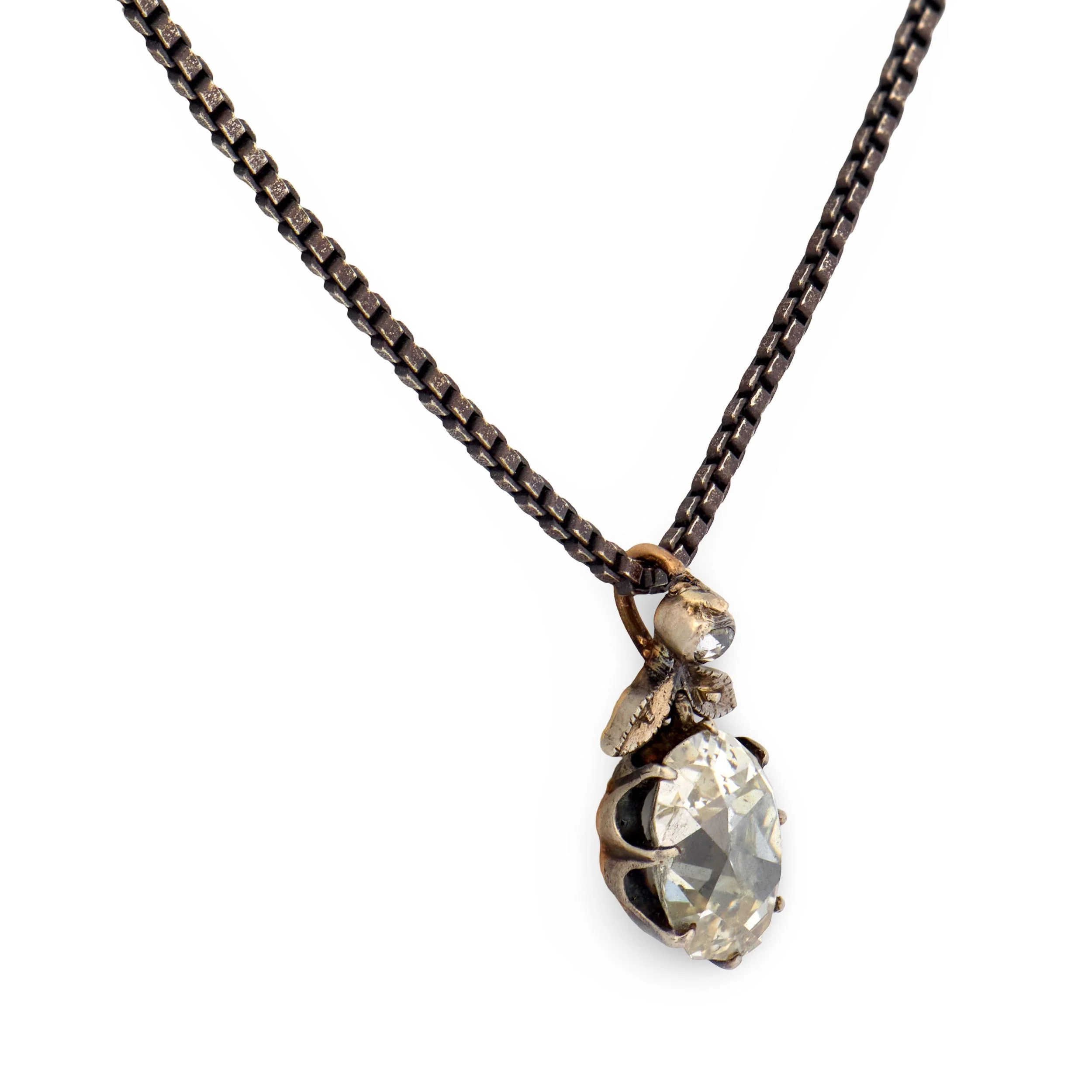 Georgian 18k/Sterling Silver Diamond Pendant Necklace - Image 4