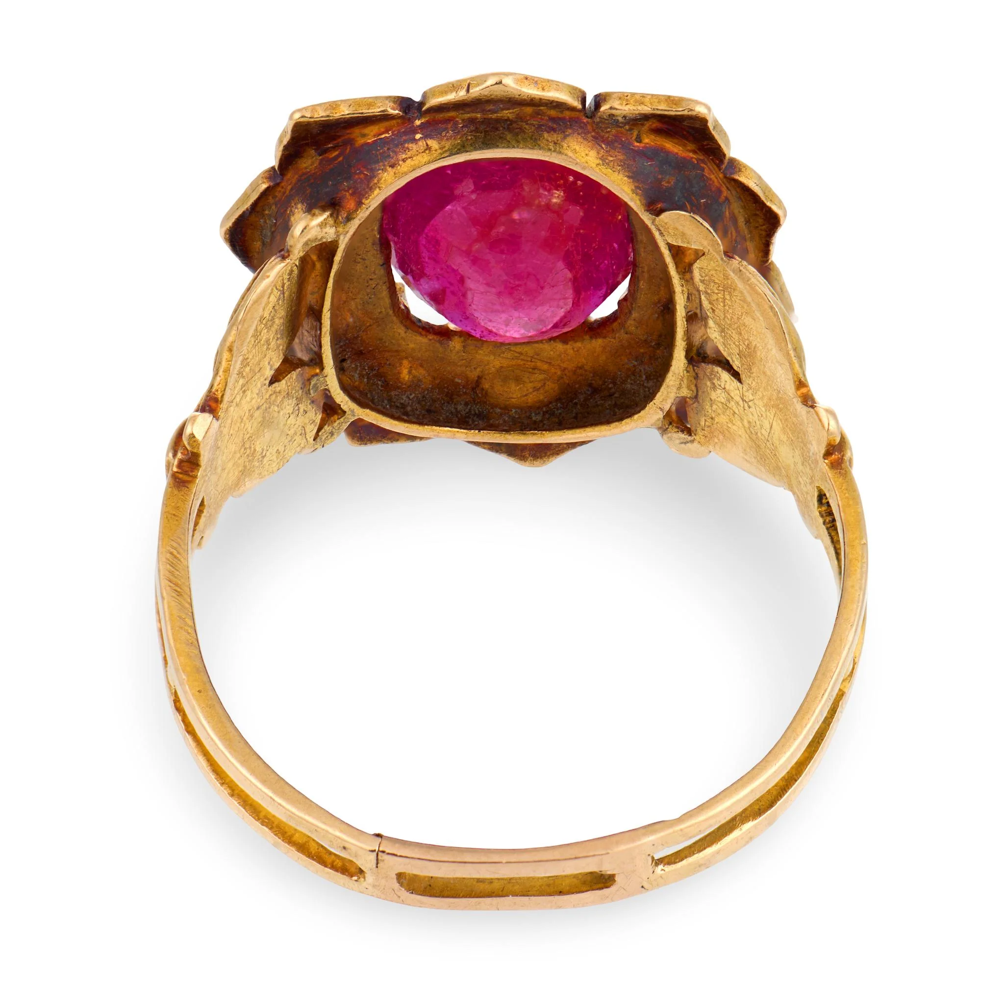 Georgian 18k/Sterling Silver Ruby & Diamond Halo Ring - Image 5