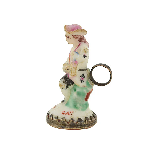 Georgian Chelsea Porcelain & Sterling Colonial Drummer Fob/Pendant - Image 3