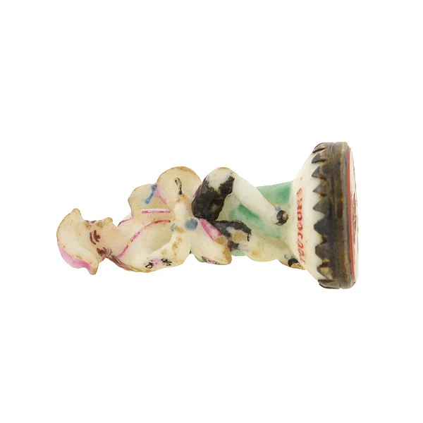 Georgian Chelsea Porcelain & Sterling Colonial Drummer Fob/Pendant - Image 4