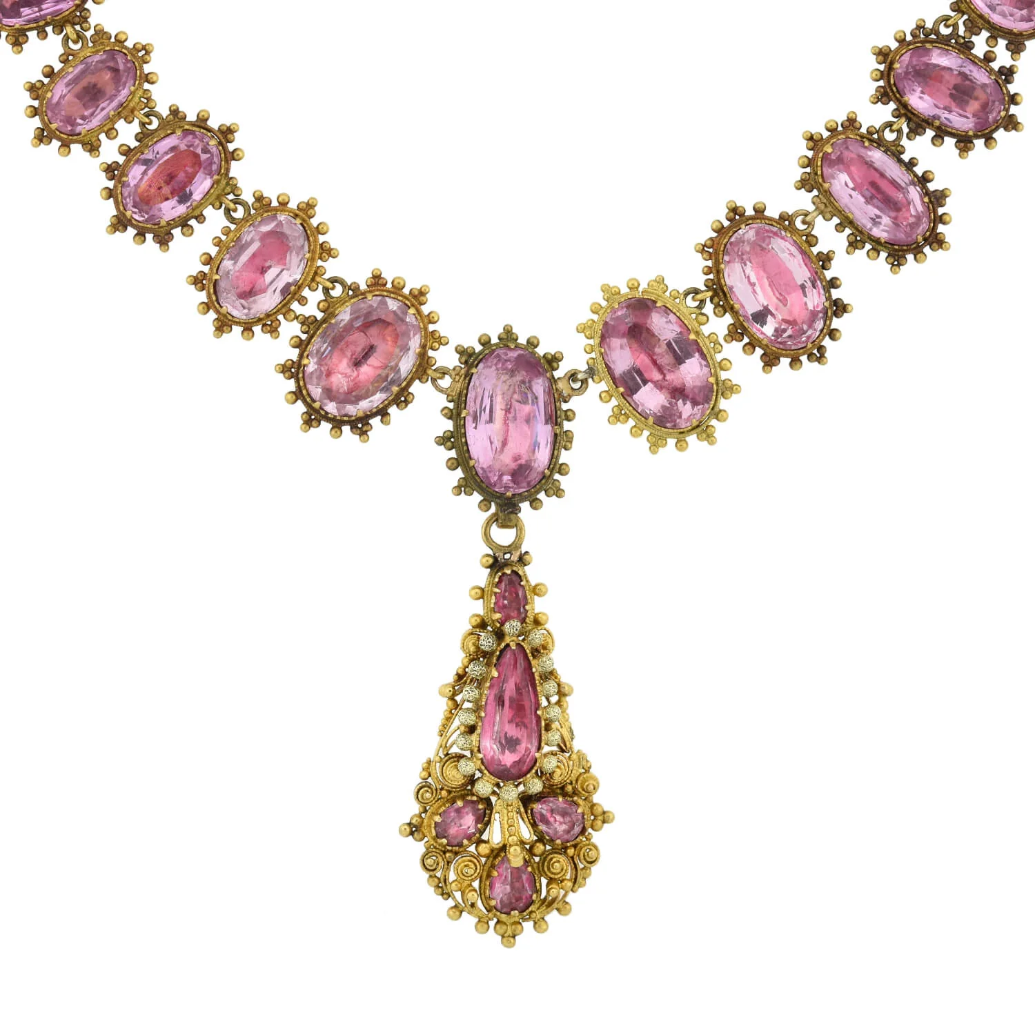 Georgian Rare 18kt Foil-Back Pink Topaz Necklace + Earring Demi-Parure Set - Image 2