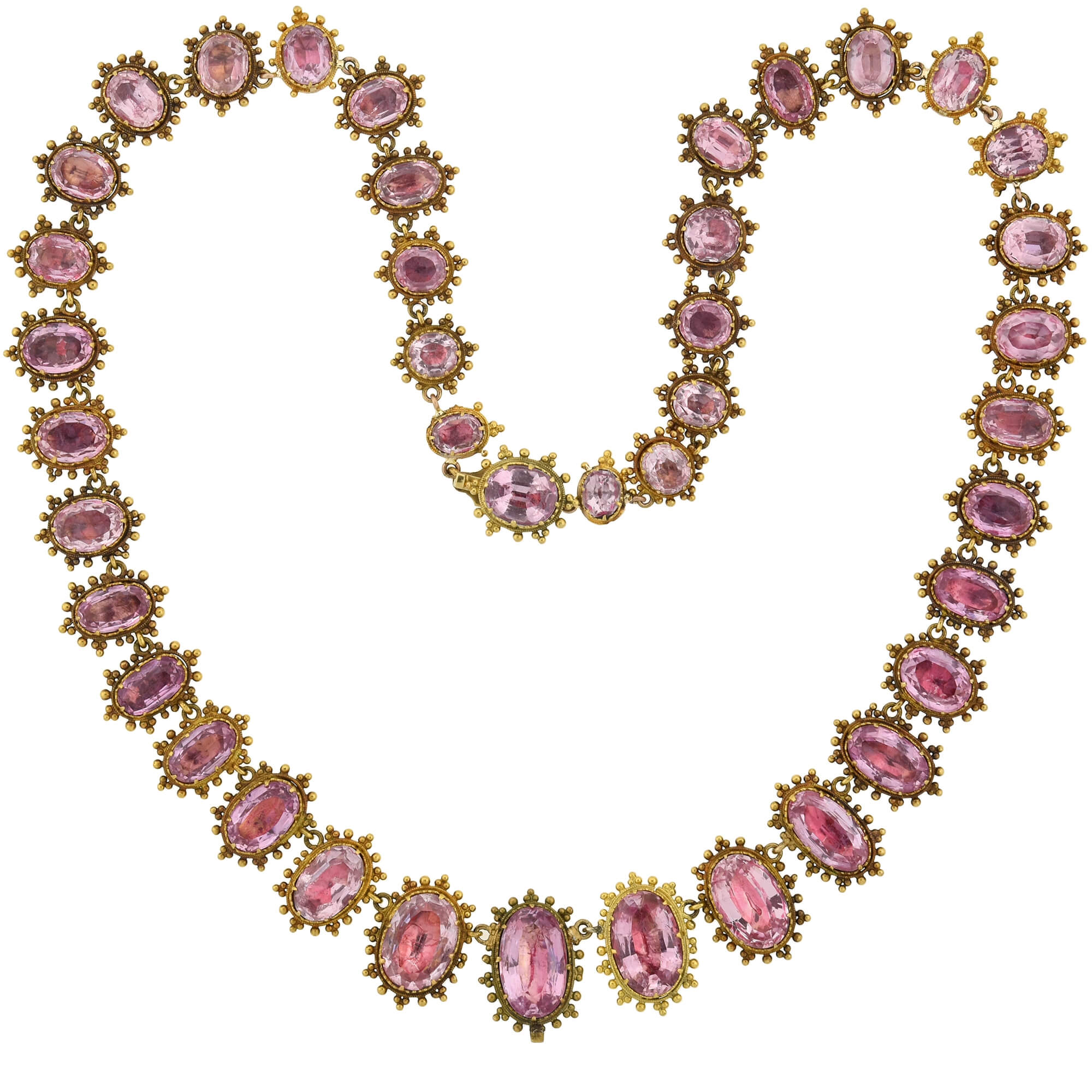 Georgian Rare 18kt Foil-Back Pink Topaz Necklace + Earring Demi-Parure Set - Image 3