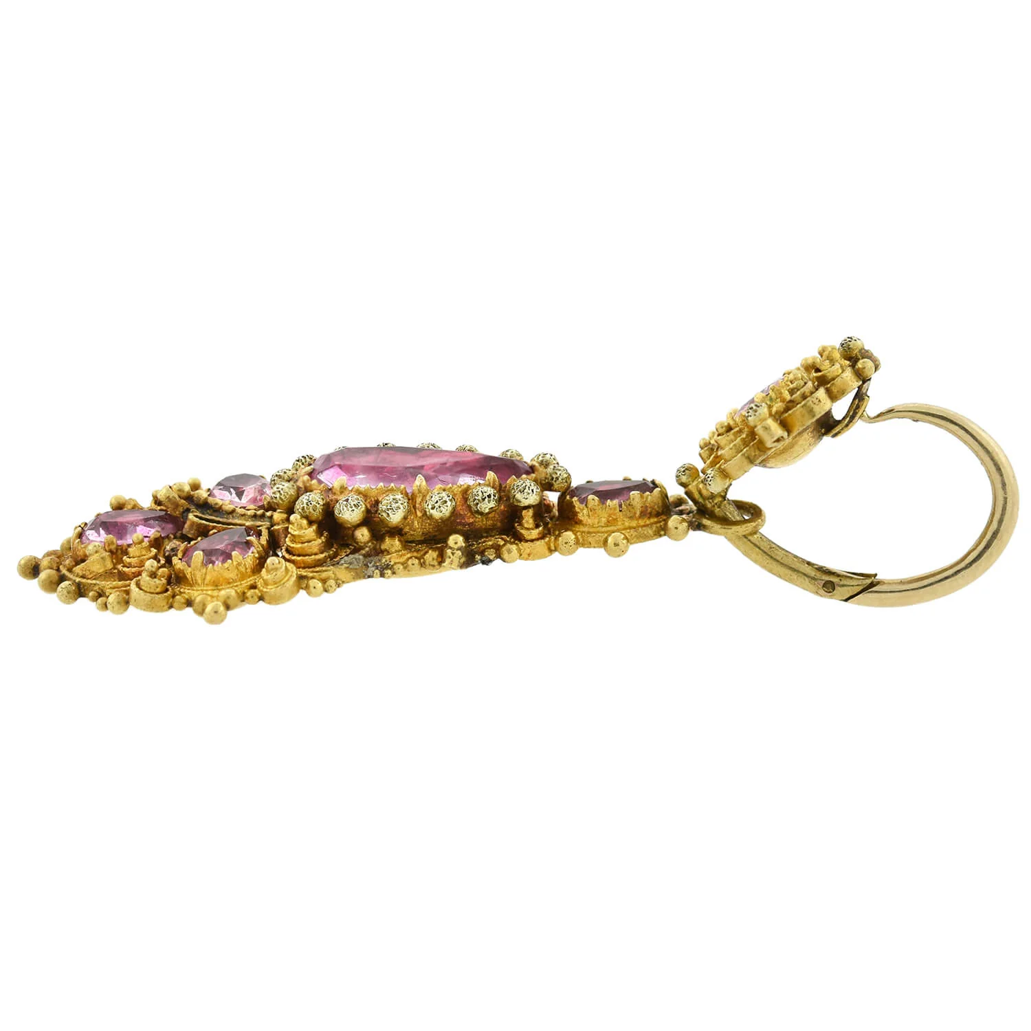 Georgian Rare 18kt Foil-Back Pink Topaz Necklace + Earring Demi-Parure Set - Image 9