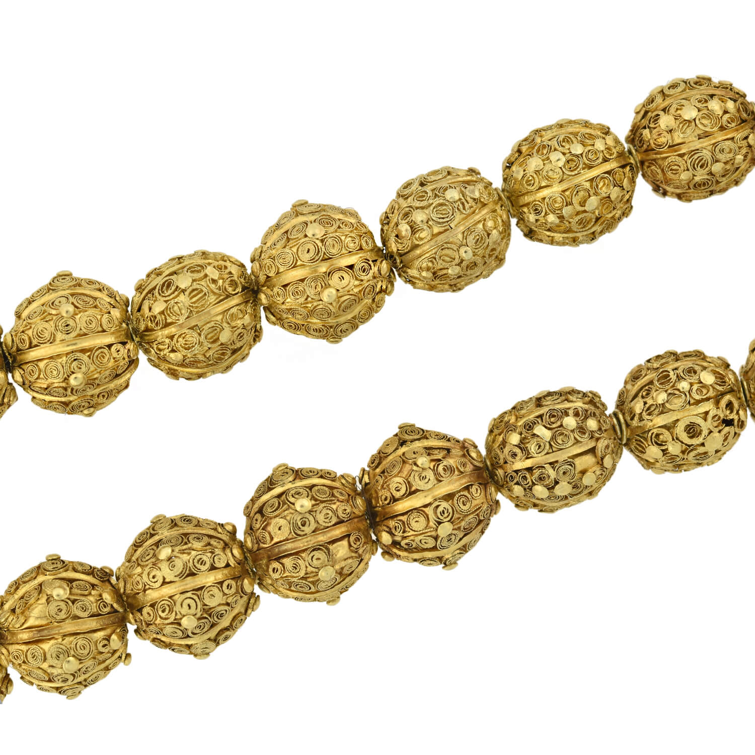Georgian Rare 22kt Hand Wrought + Ornate Wirework Bead Necklace 21.5" - Image 4