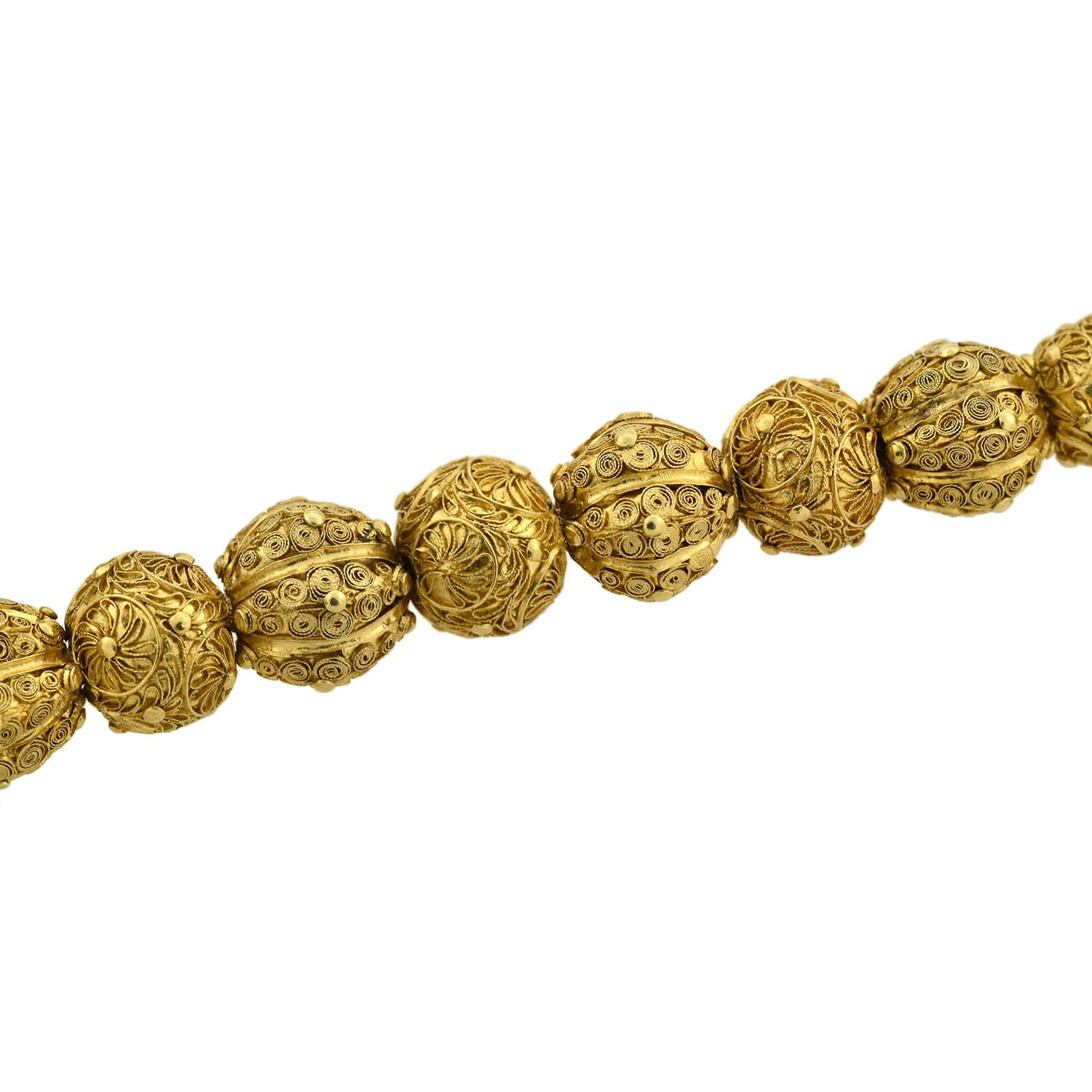 Georgian Rare 22kt Hand Wrought + Ornate Wirework Bead Necklace 21.5" - Image 5