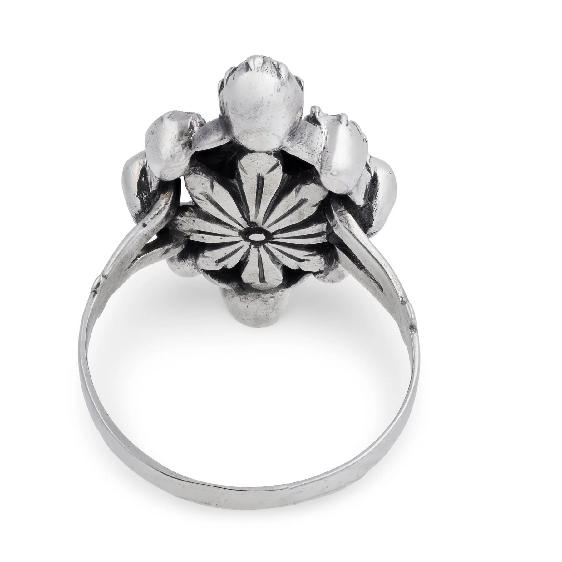 Georgian Sterling Silver Diamond & Enamel Navette Ring - Image 5