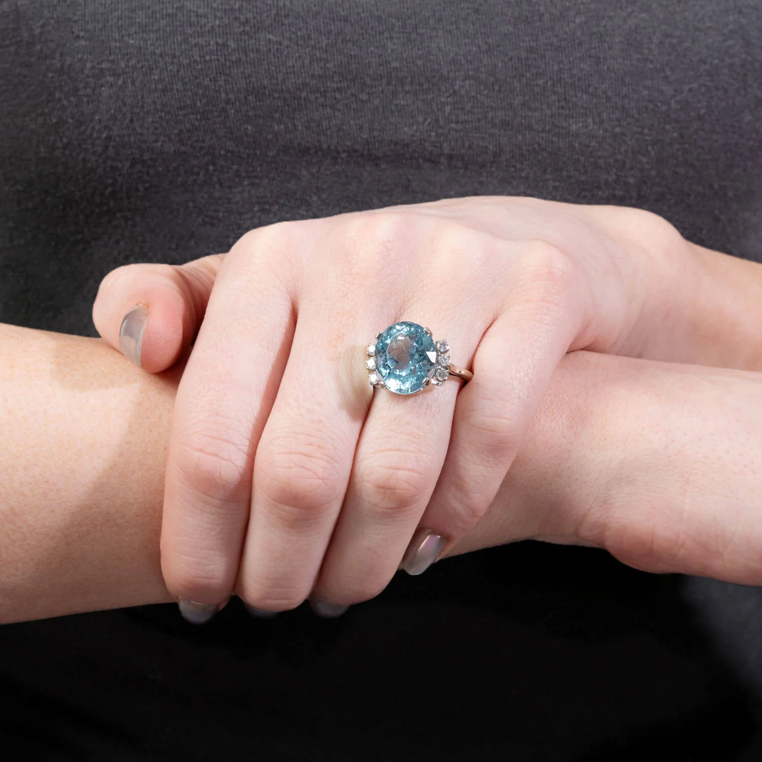 J.E. CALDWELL Vintage 14k Aqua and Diamond Ring 10ct - Image 8