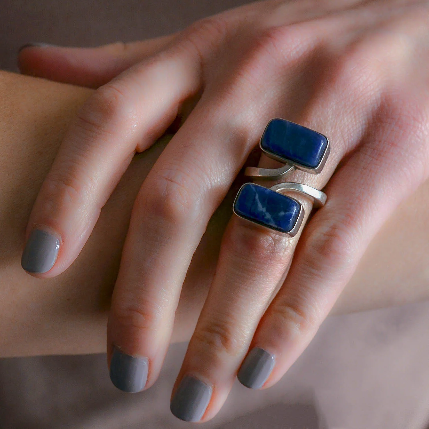 JENS HOUGAARD Vintage Sterling Lapis Lazuli Bypass Ring - Image 7