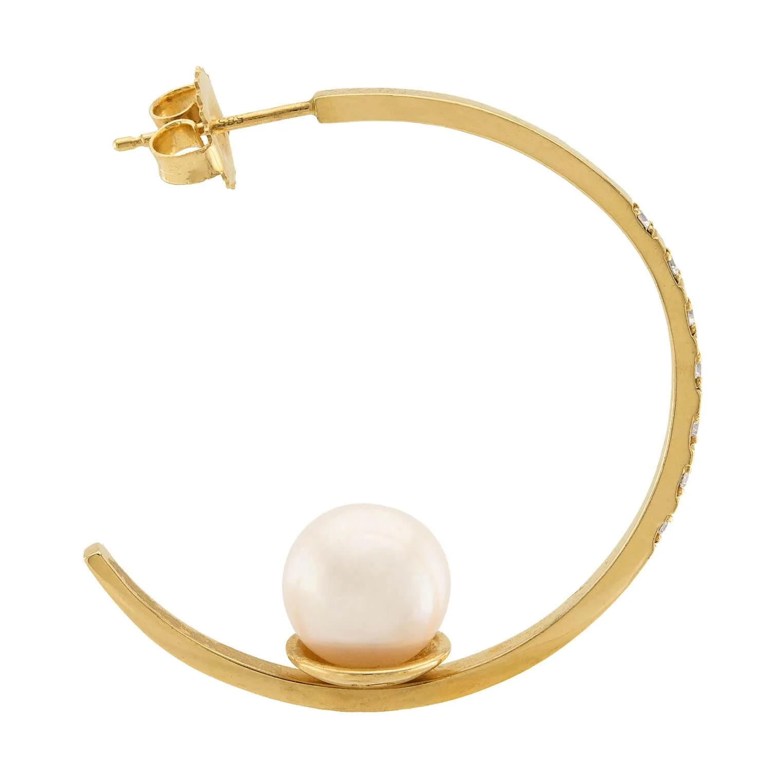 JOIE DIGIOVANNI Estate 14k Pearl & Diamond Hoop Earrings - Image 2