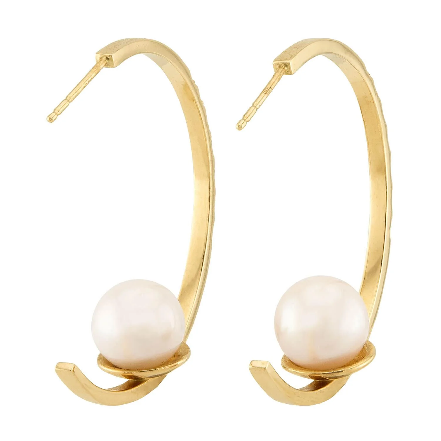 JOIE DIGIOVANNI Estate 14k Pearl & Diamond Hoop Earrings - Image 3